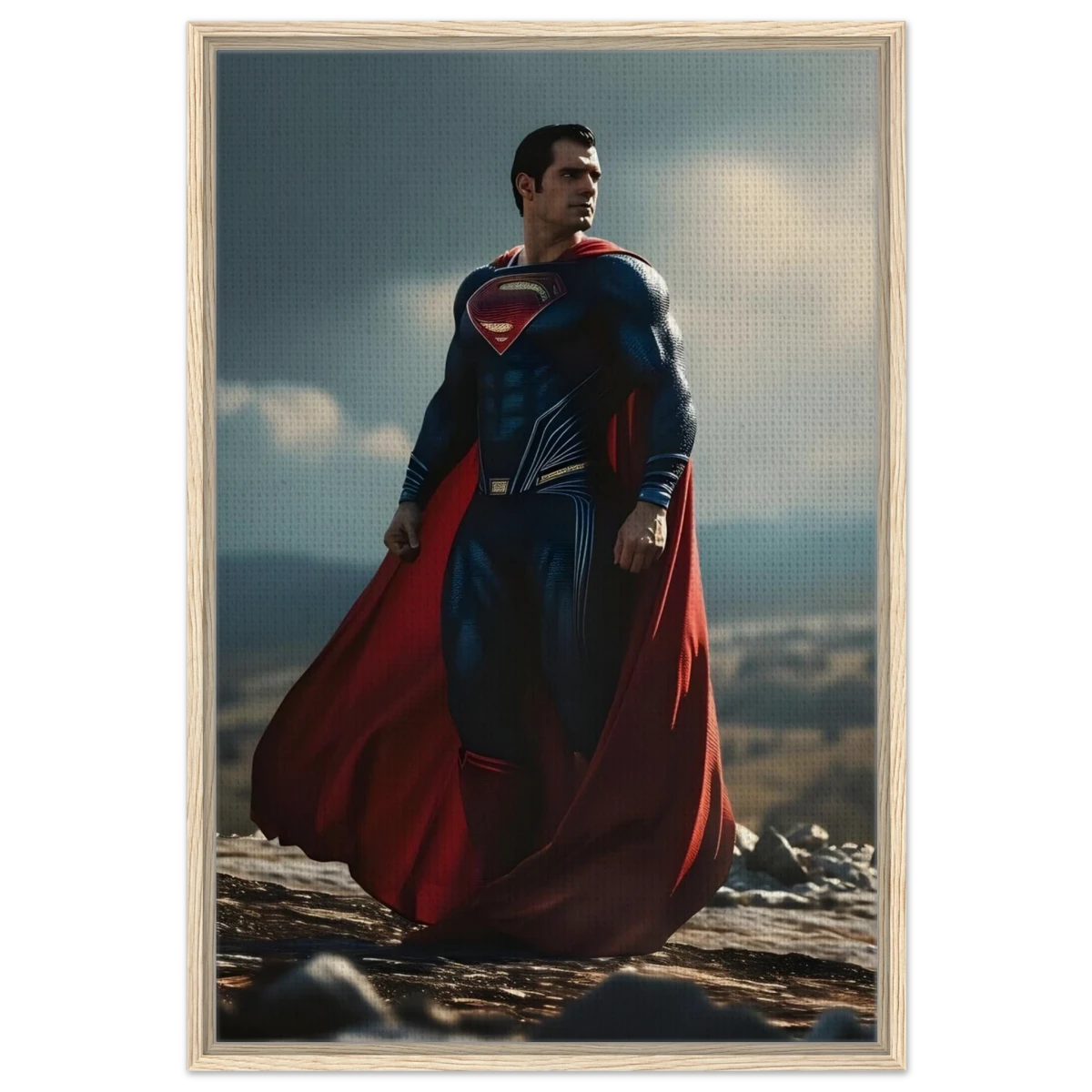 "Man of Steel: Legacy Stands" – Cinematic Digital Character Art| Superman Wall art - Framed Canvas - 60x90 cm / 24x36″ - Wood frame