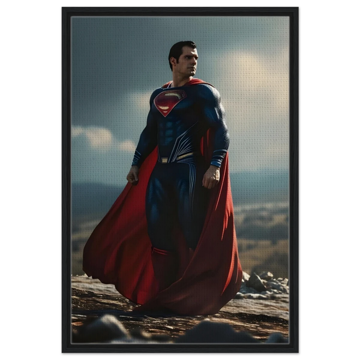 "Man of Steel: Legacy Stands" – Cinematic Digital Character Art| Superman Wall art - Framed Canvas - 60x90 cm / 24x36″ - Black frame