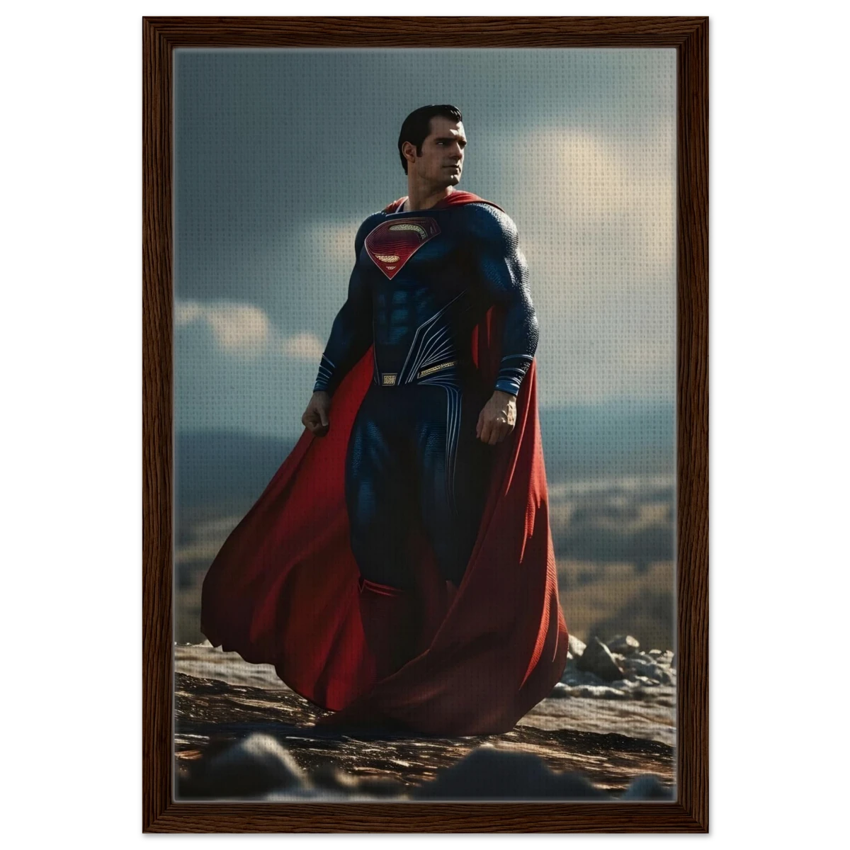 "Man of Steel: Legacy Stands" – Cinematic Digital Character Art| Superman Wall art - Framed Canvas - 40x60 cm / 16x24″ - Dark wood frame