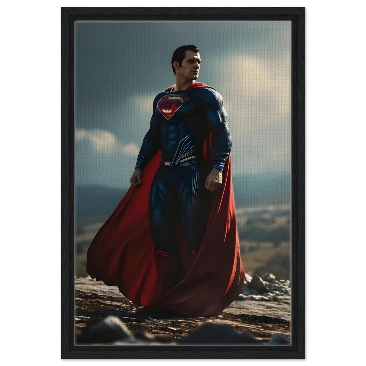 "Man of Steel: Legacy Stands" – Cinematic Digital Character Art| Superman Wall art - Framed Canvas - 40x60 cm / 16x24″ - Black frame