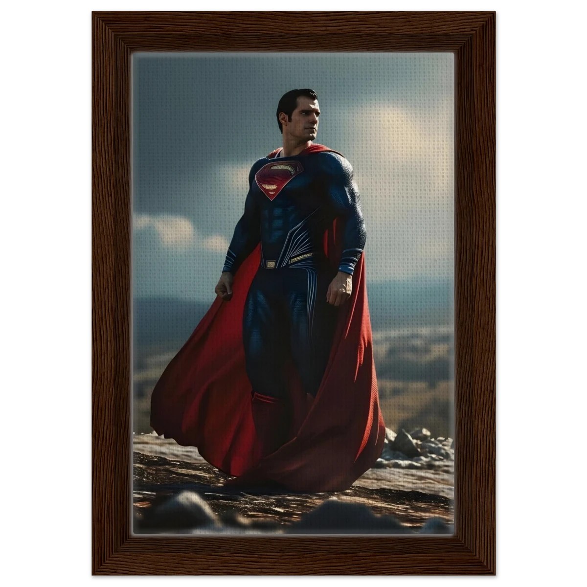 "Man of Steel: Legacy Stands" – Cinematic Digital Character Art| Superman Wall art - Framed Canvas - 20x30 cm / 8x12″ - Dark wood frame