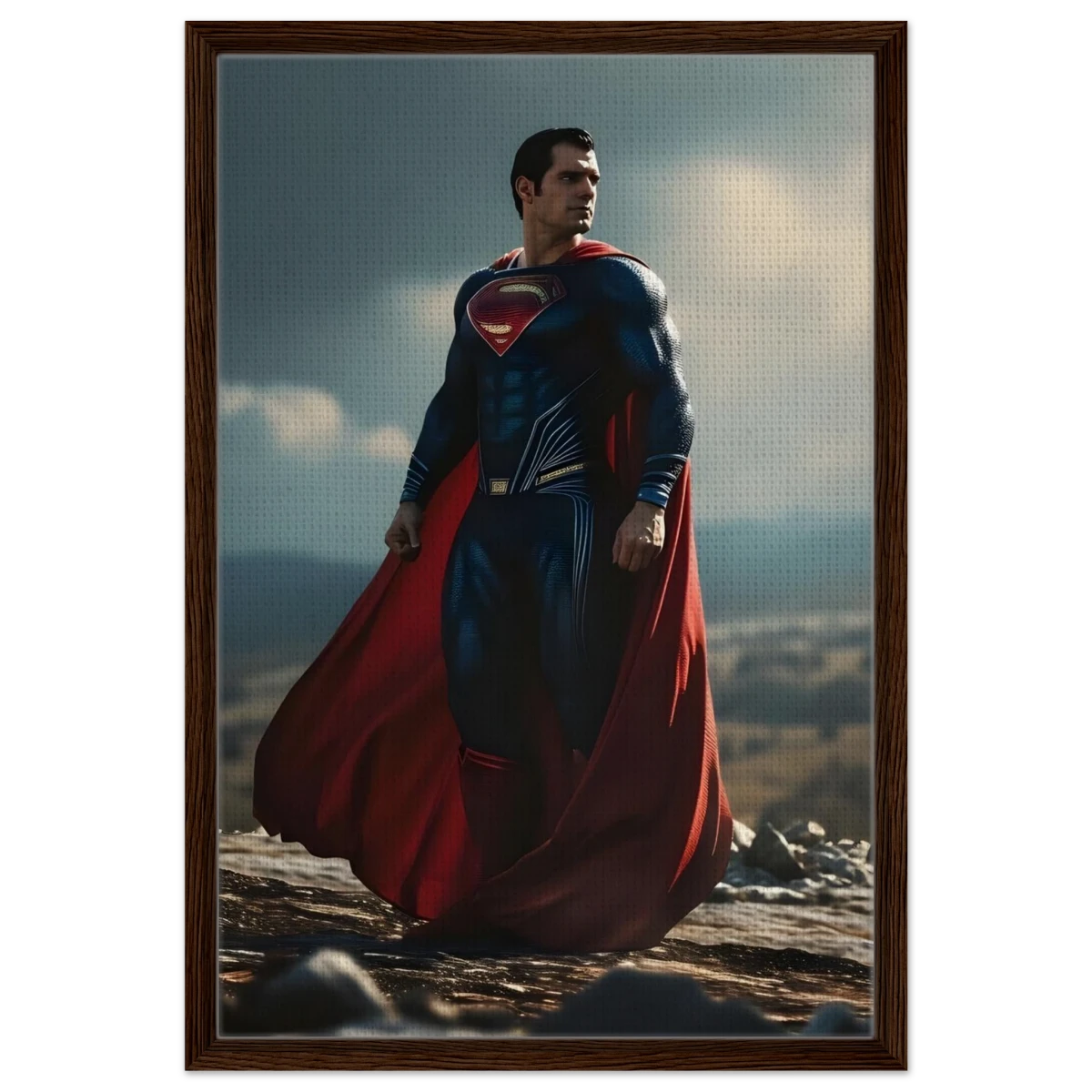 "Man of Steel: Legacy Stands" – Cinematic Digital Character Art| Superman Wall art - Framed Canvas - 50x75 cm / 20x30″ - Dark wood frame