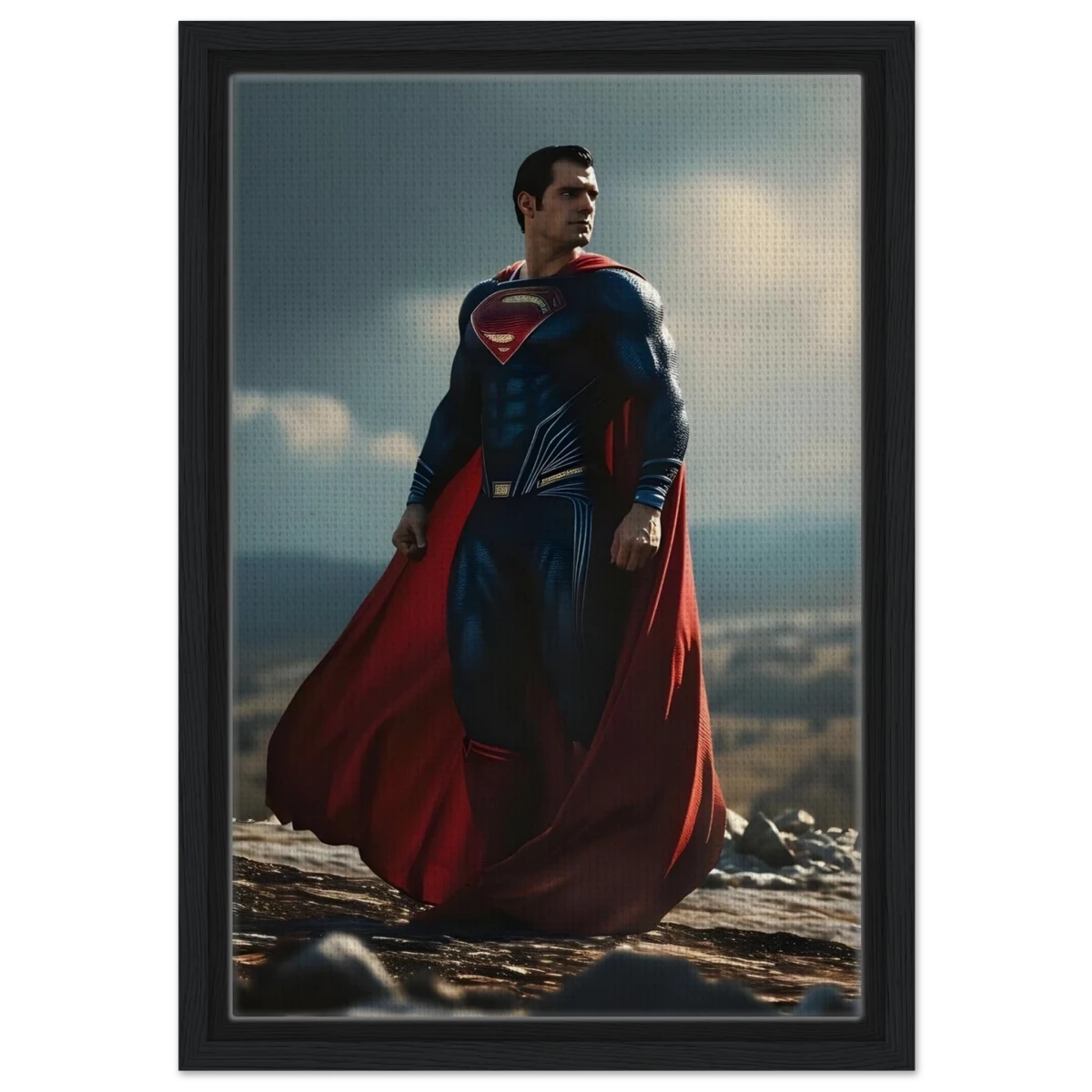 "Man of Steel: Legacy Stands" – Cinematic Digital Character Art| Superman Wall art - Framed Canvas - 30x45 cm / 12x18″ - Black frame