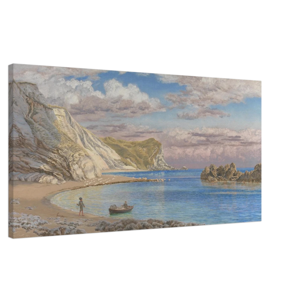 Man of War Rocks, Coast of Dorset by John Brett | Victorian Coastal Panoramic Landscape Stretched Canvas Print - 50x100 cm / 20x40″ -