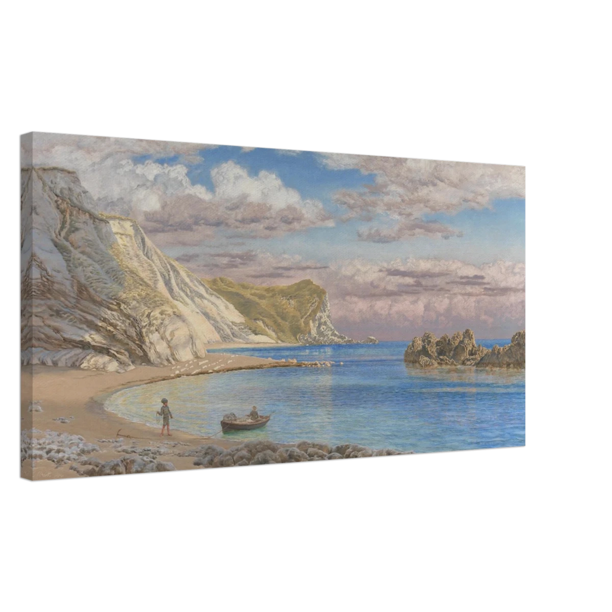 Man of War Rocks, Coast of Dorset by John Brett | Victorian Coastal Panoramic Landscape Stretched Canvas Print - 40x80 cm / 16x32″ -