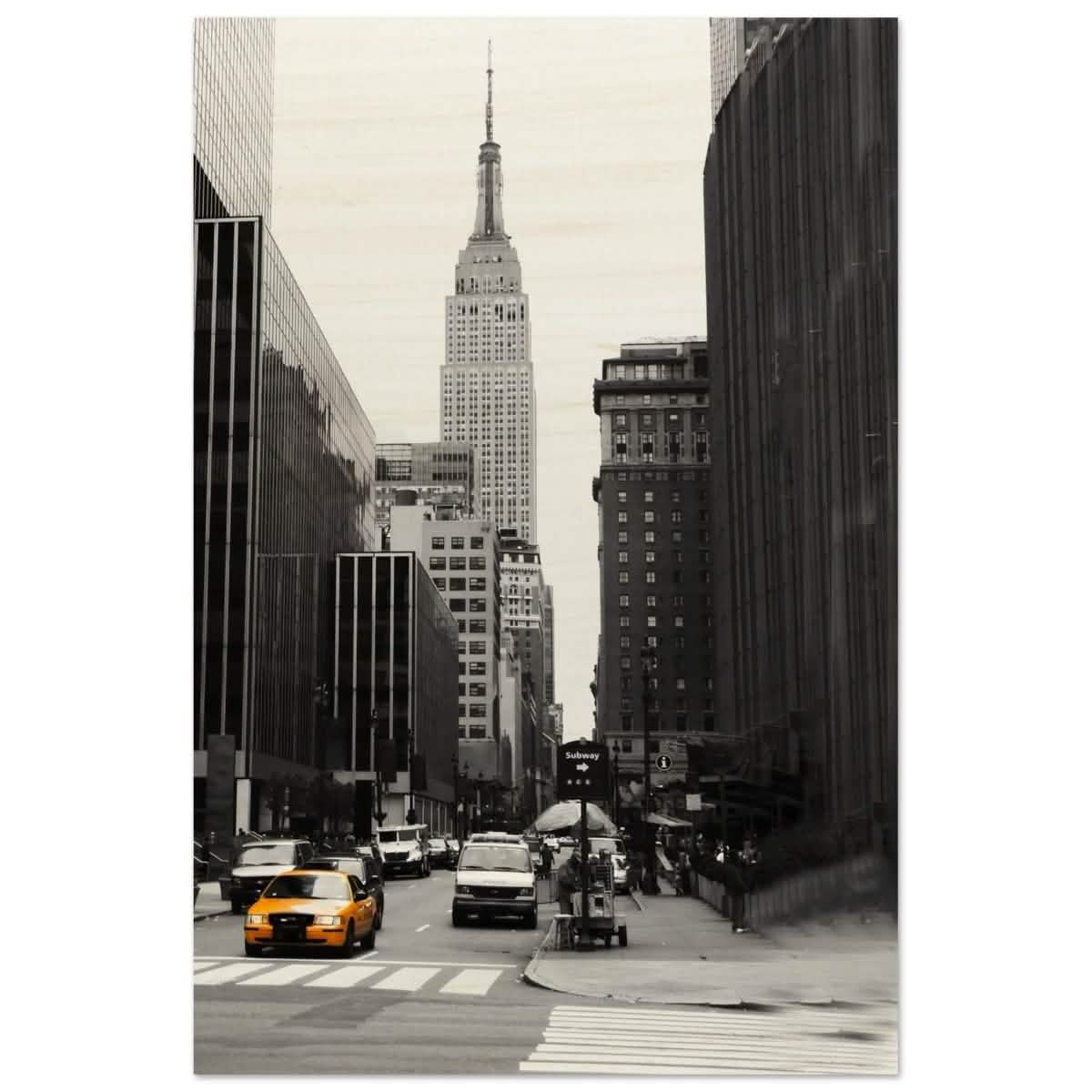 Manhattan Moments - Empire State Tower and Yellow Cab - Wood Prints - 40x60 cm / 16x24″ -