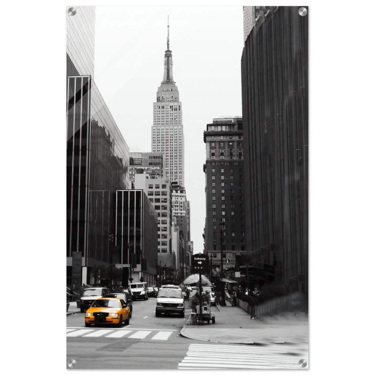 Manhattan Moments - Empire State Tower and Yellow Cab - Acrylic Print - 60x90 cm / 24x36″ -