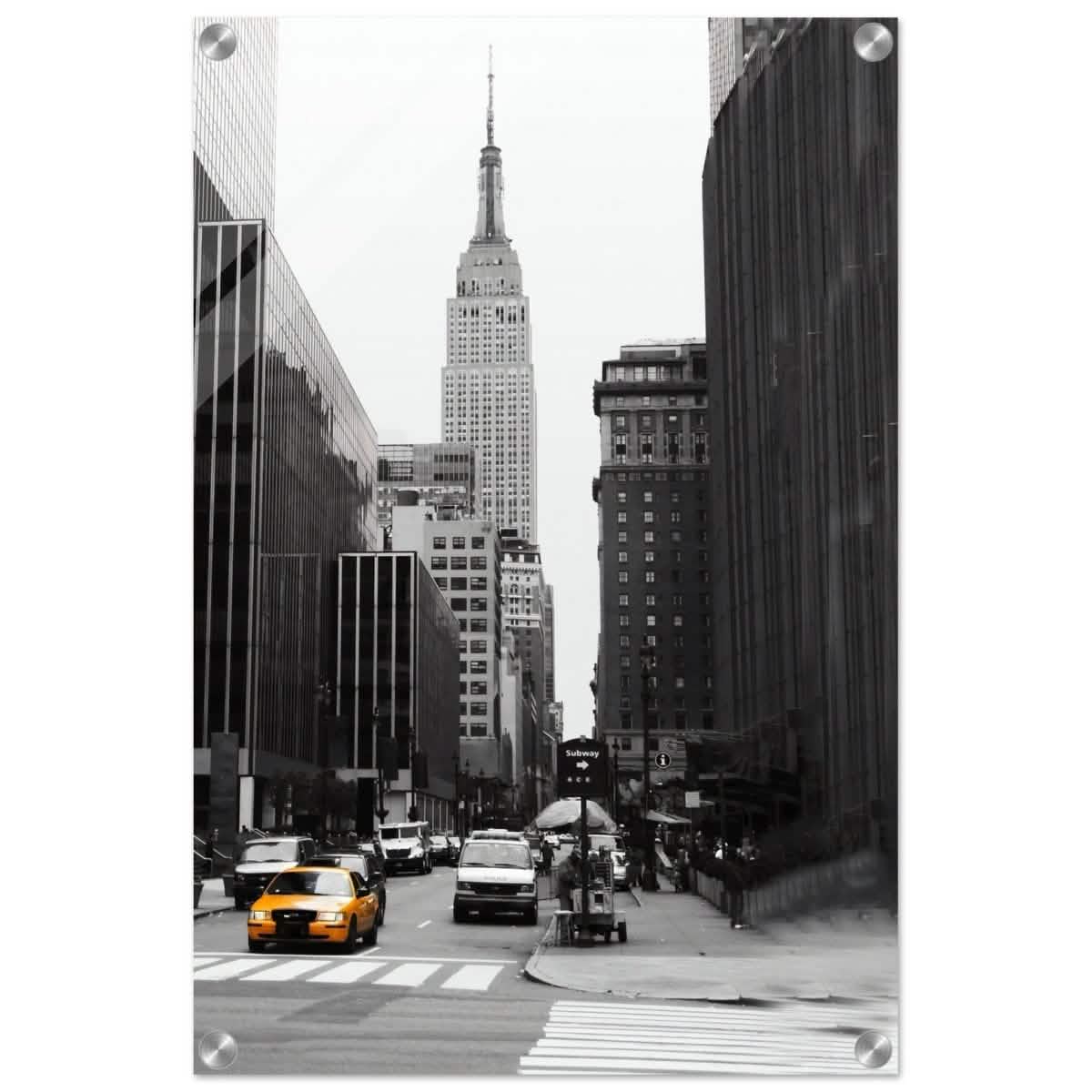 Manhattan Moments - Empire State Tower and Yellow Cab - Acrylic Print - 40x60 cm / 16x24″ -