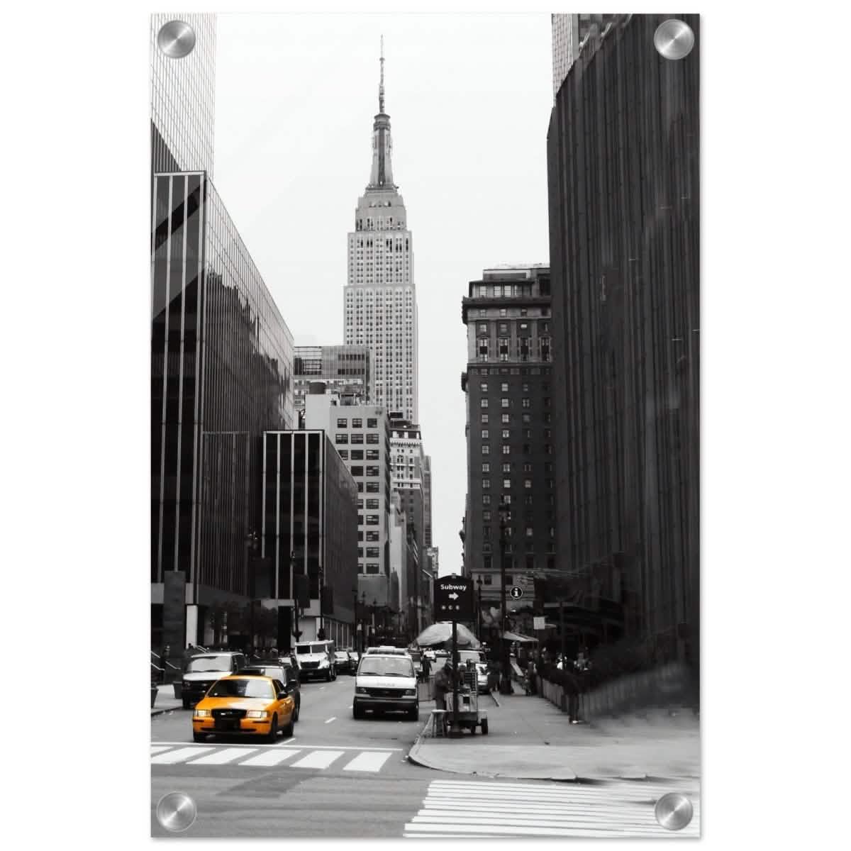 Manhattan Moments - Empire State Tower and Yellow Cab - Acrylic Print - 30x45 cm / 12x18″ -