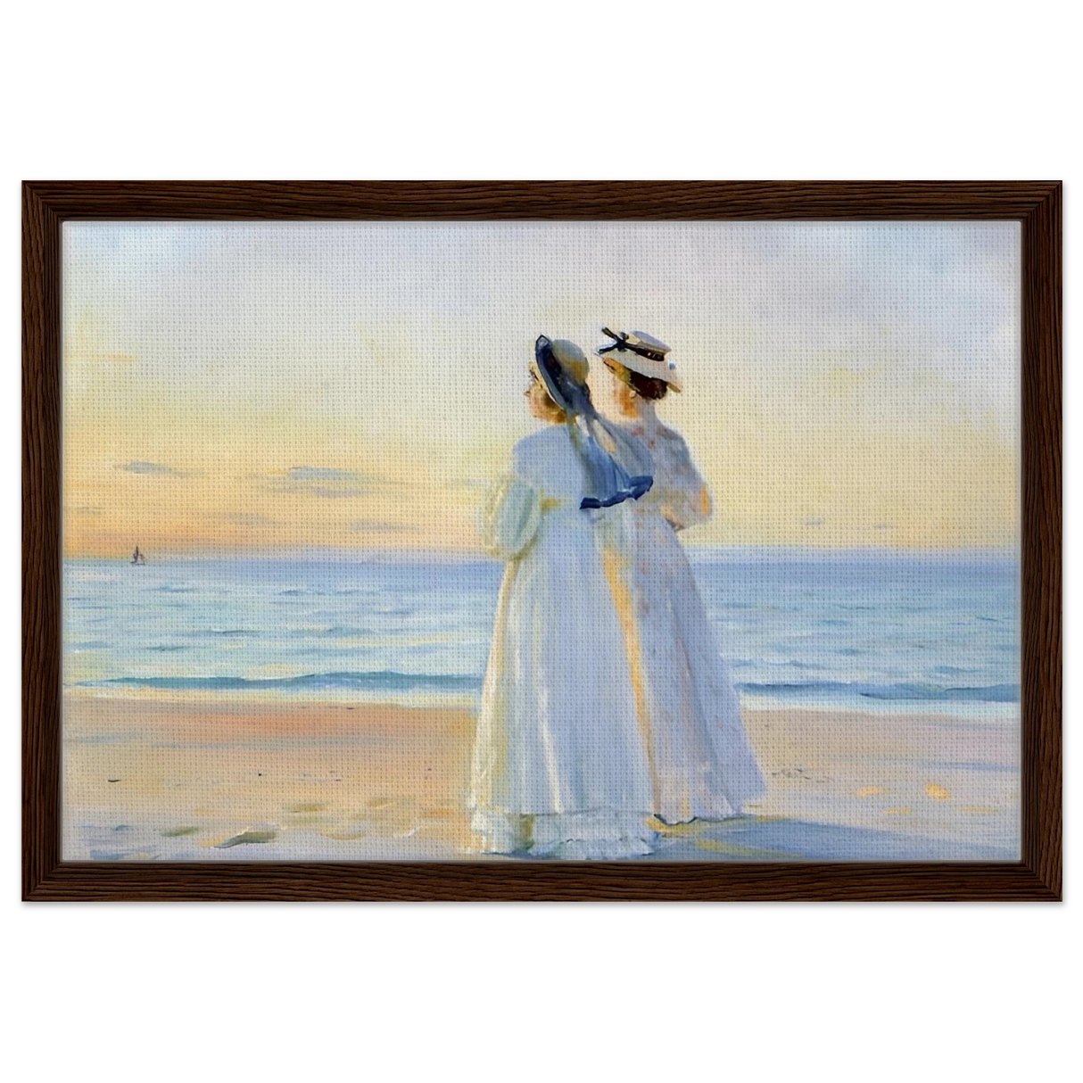Marie Dinesen And Anna Bitch on Skagen Nordstrand by Michael Peter Ancher | Wall art Print - Framed Canvas - 40x60 cm / 16x24″ - Dark wood frame