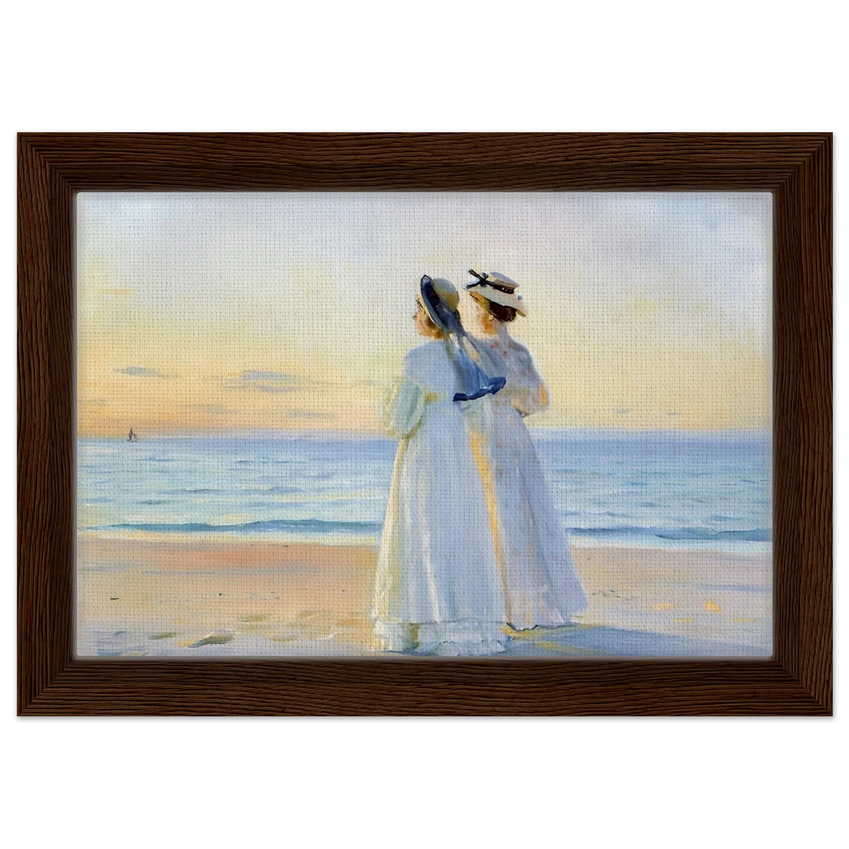 Marie Dinesen And Anna Bitch on Skagen Nordstrand by Michael Peter Ancher | Wall art Print - Framed Canvas - 20x30 cm / 8x12″ - Dark wood frame