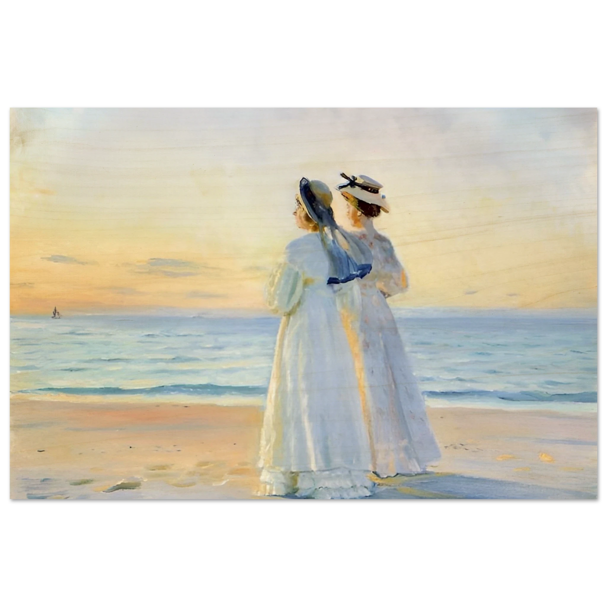 Marie Dinesen And Anna Bitch on Skagen Nordstrand by Michael Peter Ancher | Wall art Print - Wood Prints - 40x60 cm / 16x24″ -