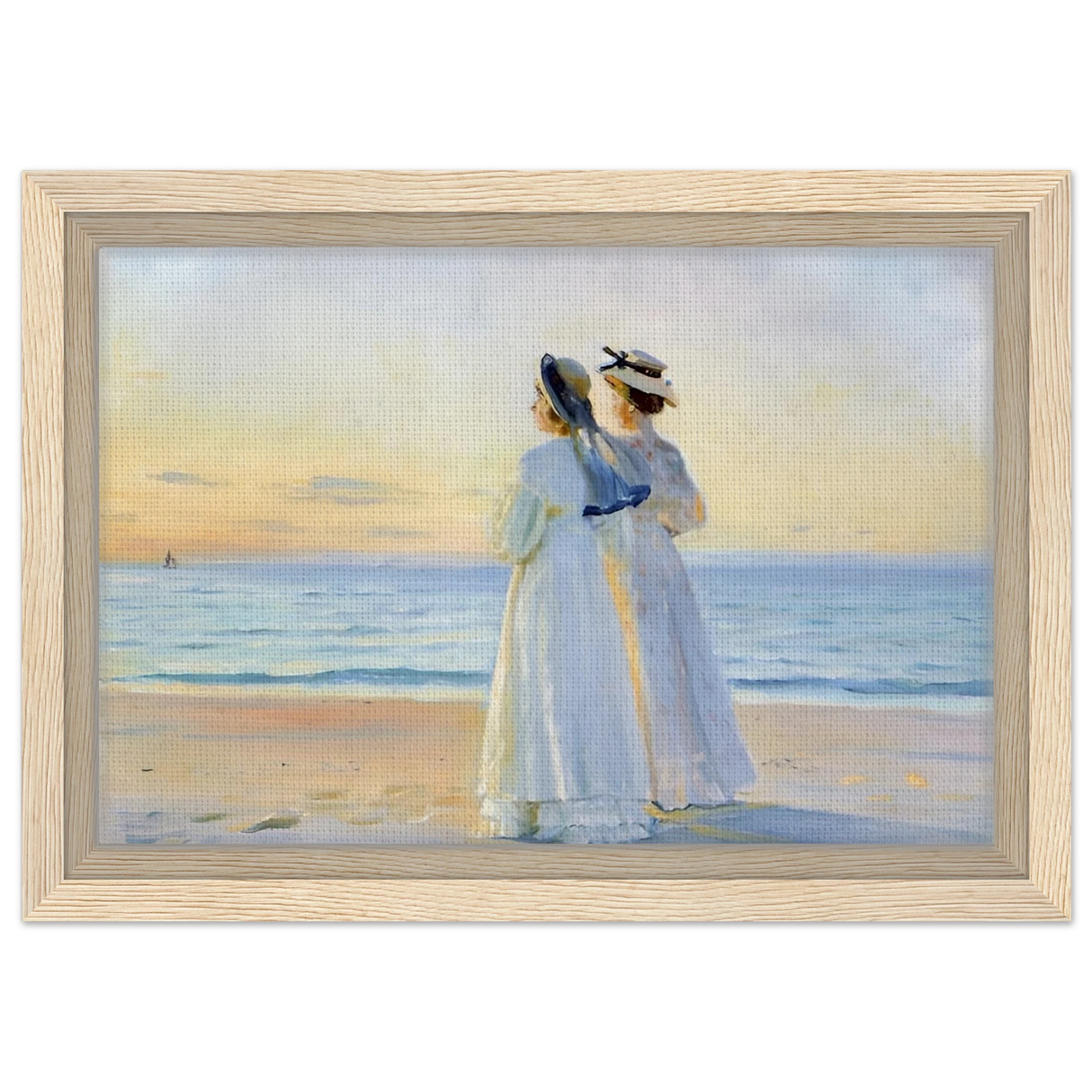 Marie Dinesen And Anna Bitch on Skagen Nordstrand by Michael Peter Ancher | Wall art Print - Framed Canvas - 20x30 cm / 8x12″ - Wood frame