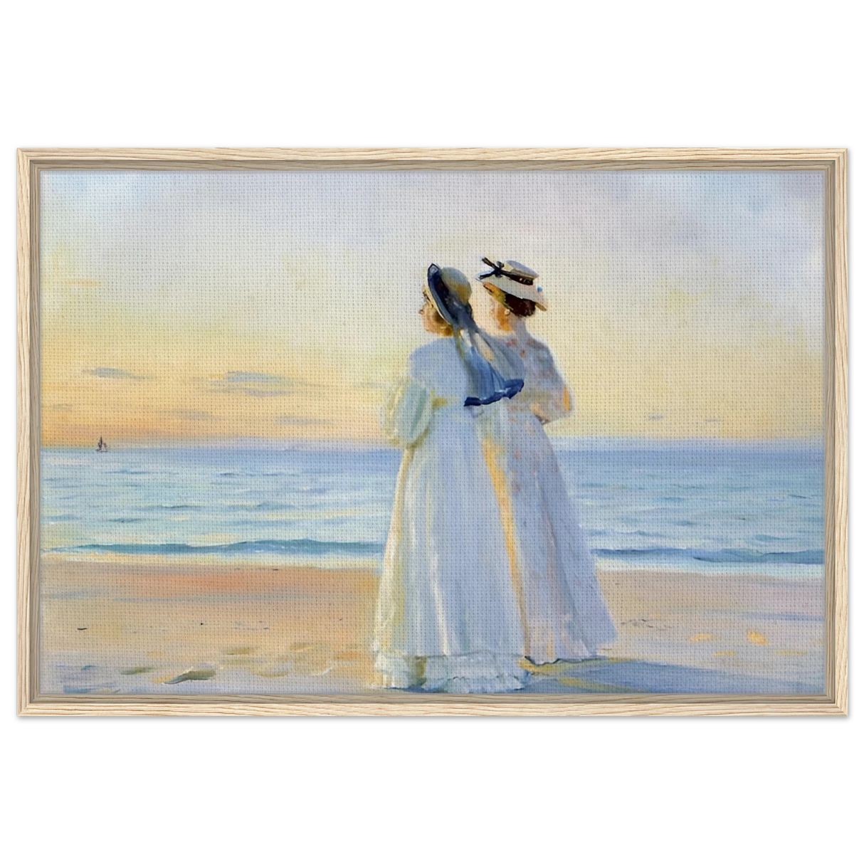 Marie Dinesen And Anna Bitch on Skagen Nordstrand by Michael Peter Ancher | Wall art Print - Framed Canvas - 60x90 cm / 24x36″ - Wood frame