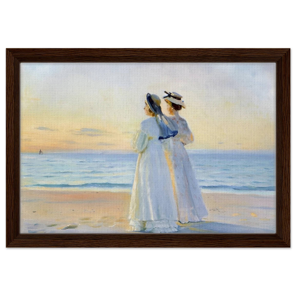 Marie Dinesen And Anna Bitch on Skagen Nordstrand by Michael Peter Ancher | Wall art Print - Framed Canvas - 30x45 cm / 12x18″ - Dark wood frame