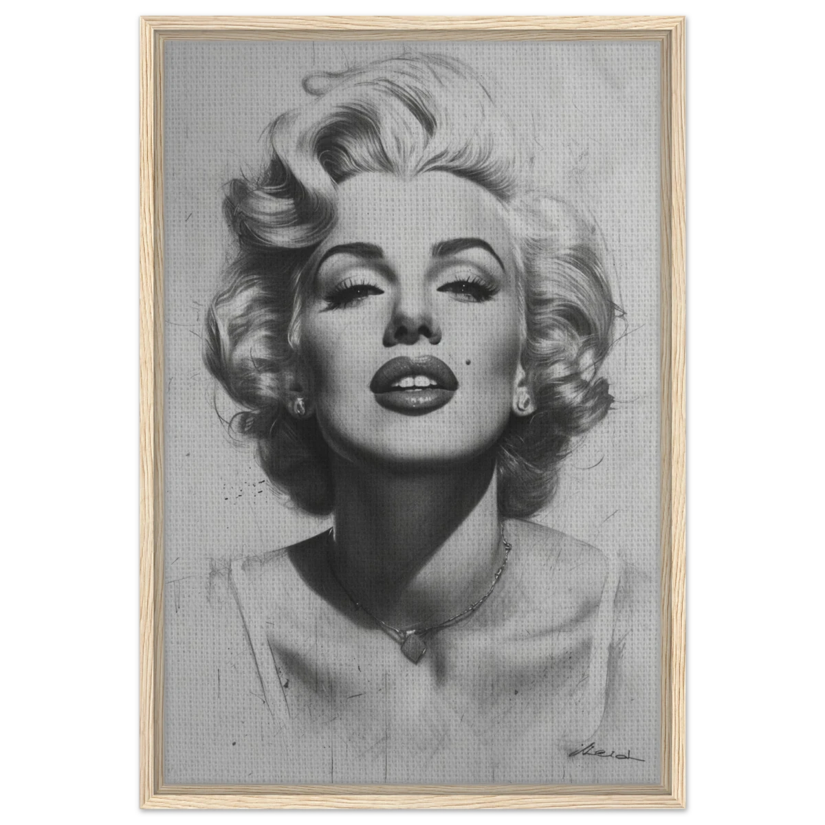 "Marilyn Monroe – Timeless Icon" – Black & White Glamour Portrait Wall Art Print - Framed Canvas - 50x75 cm / 20x30″ - Wood frame
