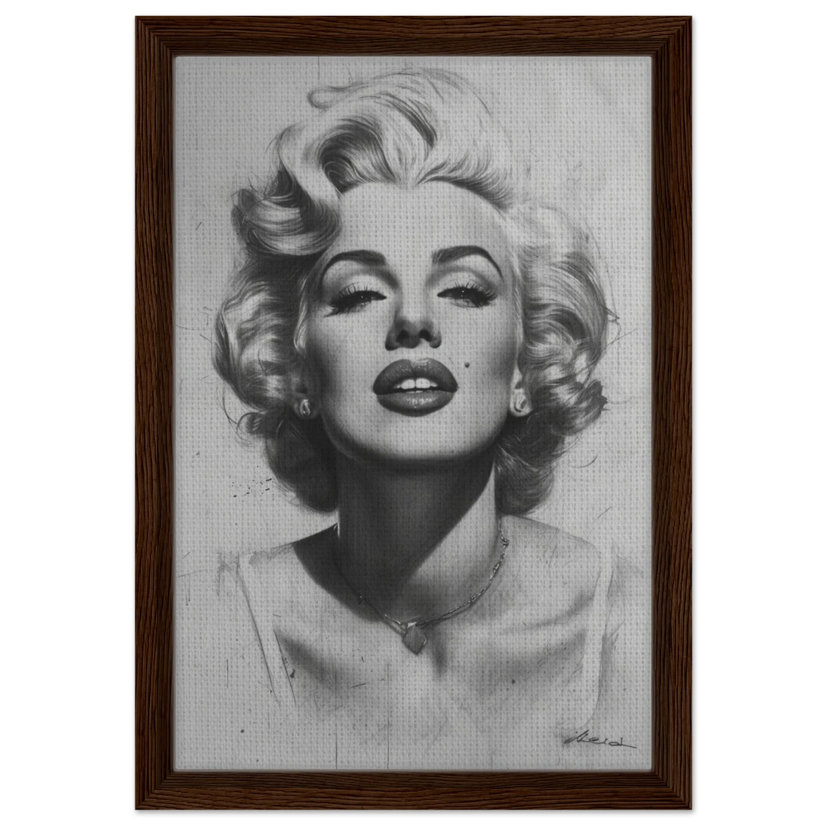 "Marilyn Monroe – Timeless Icon" – Black & White Glamour Portrait Wall Art Print - Framed Canvas - 30x45 cm / 12x18″ - Dark wood frame
