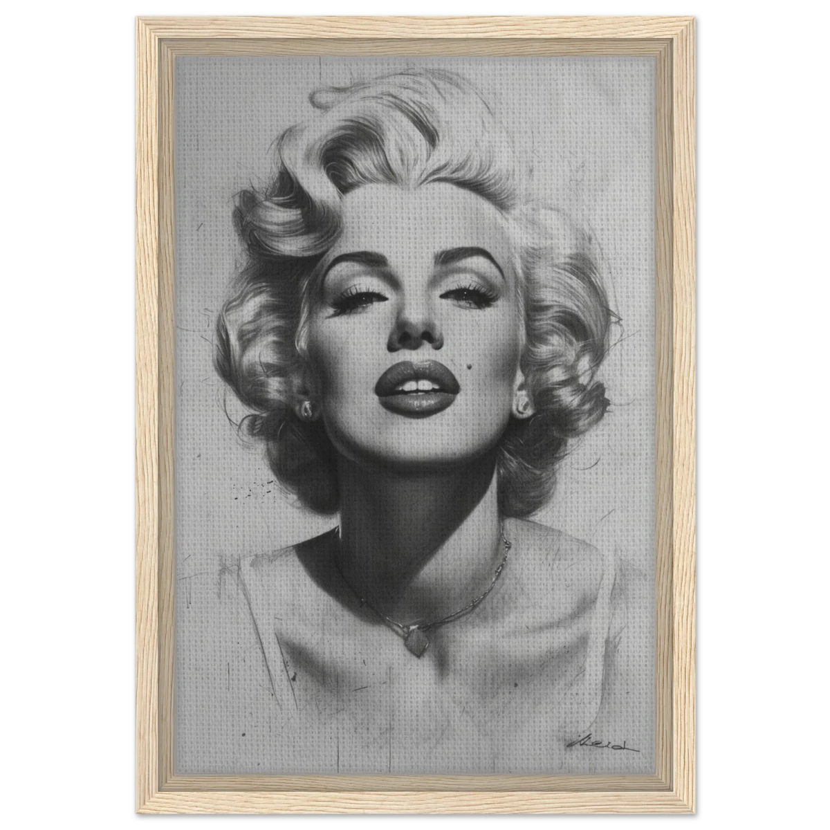 "Marilyn Monroe – Timeless Icon" – Black & White Glamour Portrait Wall Art Print - Framed Canvas - 30x45 cm / 12x18″ - Wood frame