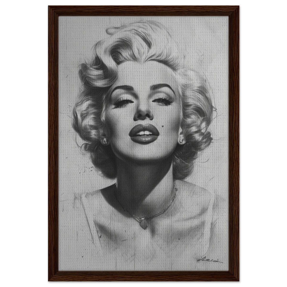 "Marilyn Monroe – Timeless Icon" – Black & White Glamour Portrait Wall Art Print - Framed Canvas - 40x60 cm / 16x24″ - Dark wood frame