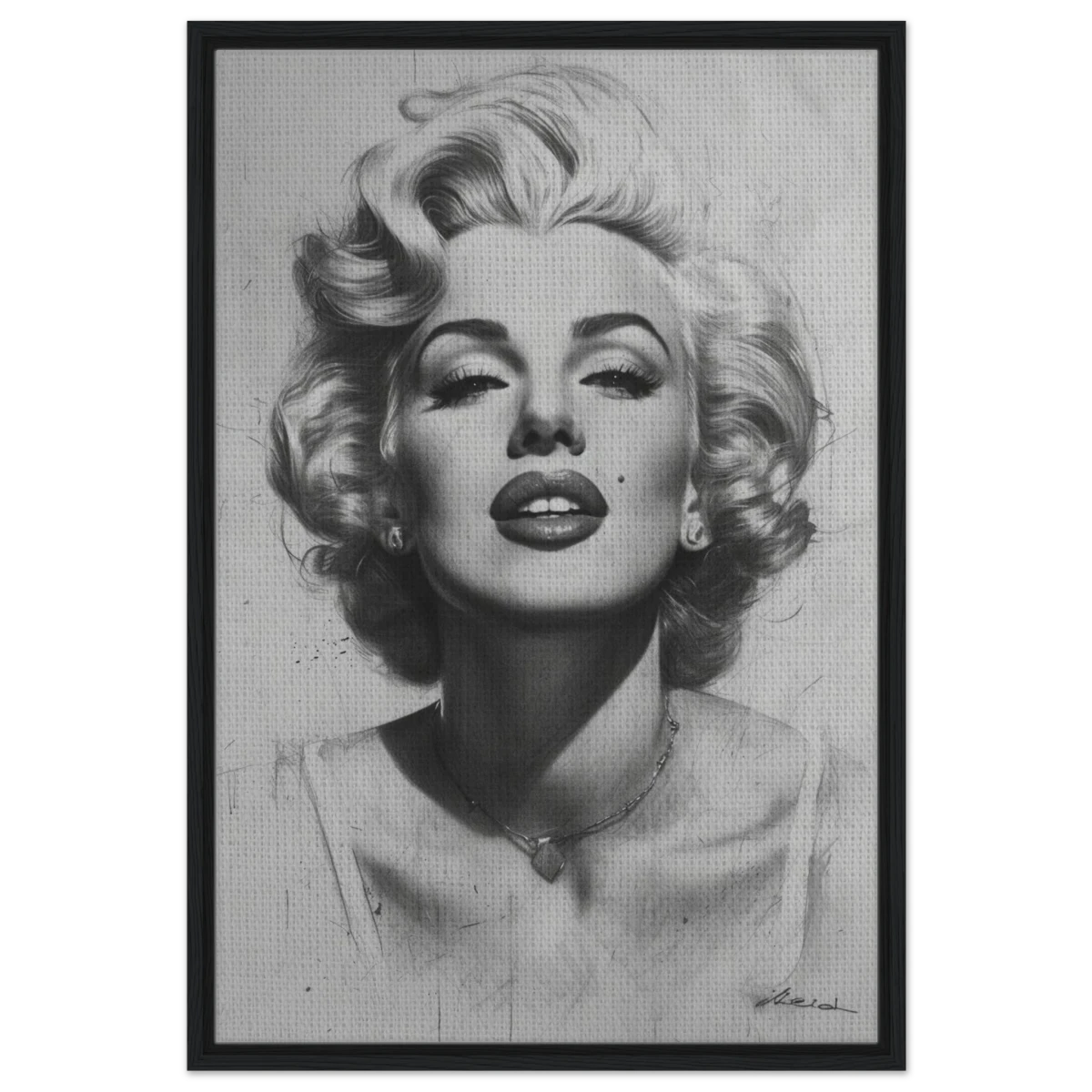 "Marilyn Monroe – Timeless Icon" – Black & White Glamour Portrait Wall Art Print - Framed Canvas - 60x90 cm / 24x36″ - Black frame