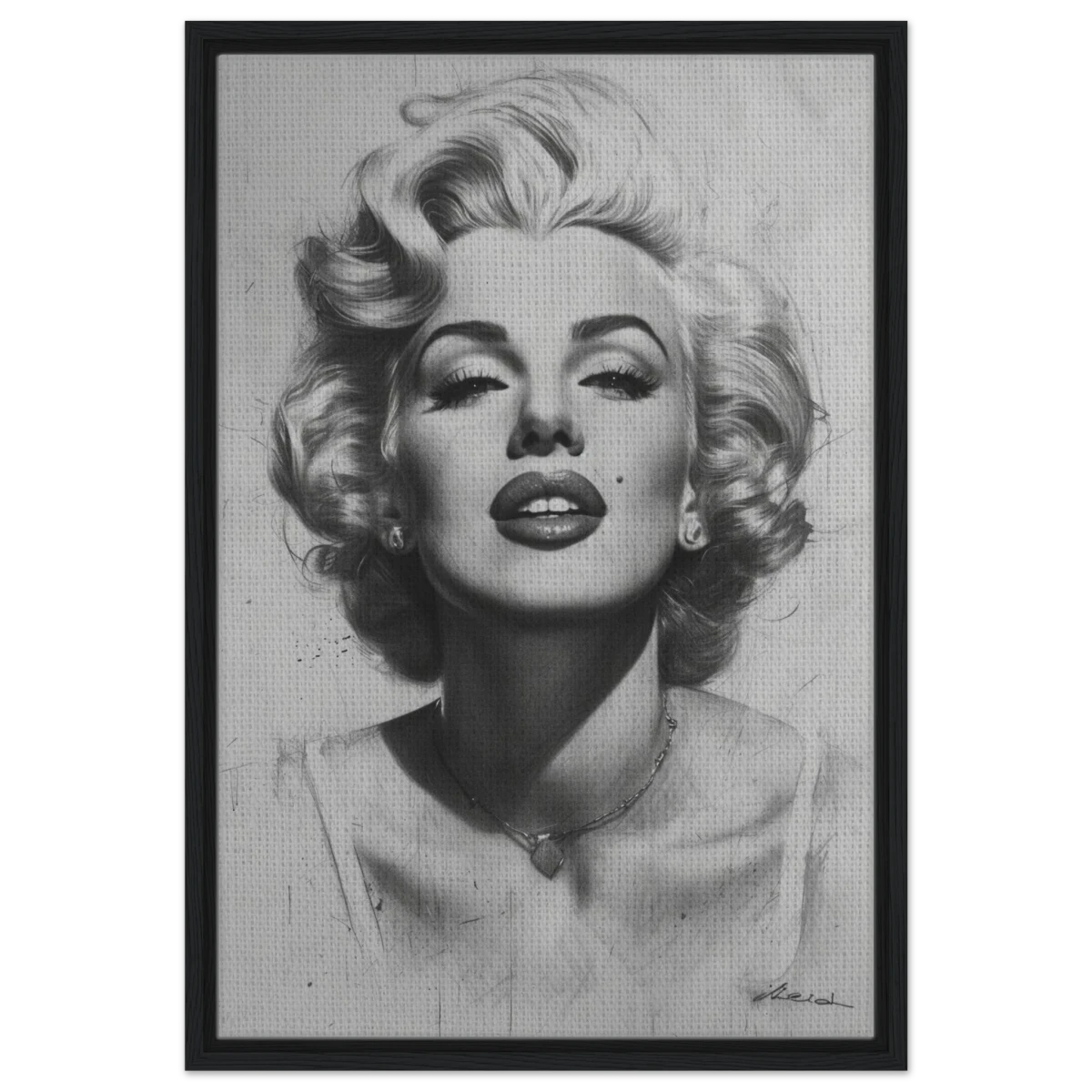 "Marilyn Monroe – Timeless Icon" – Black & White Glamour Portrait Wall Art Print - Framed Canvas - 50x75 cm / 20x30″ - Black frame