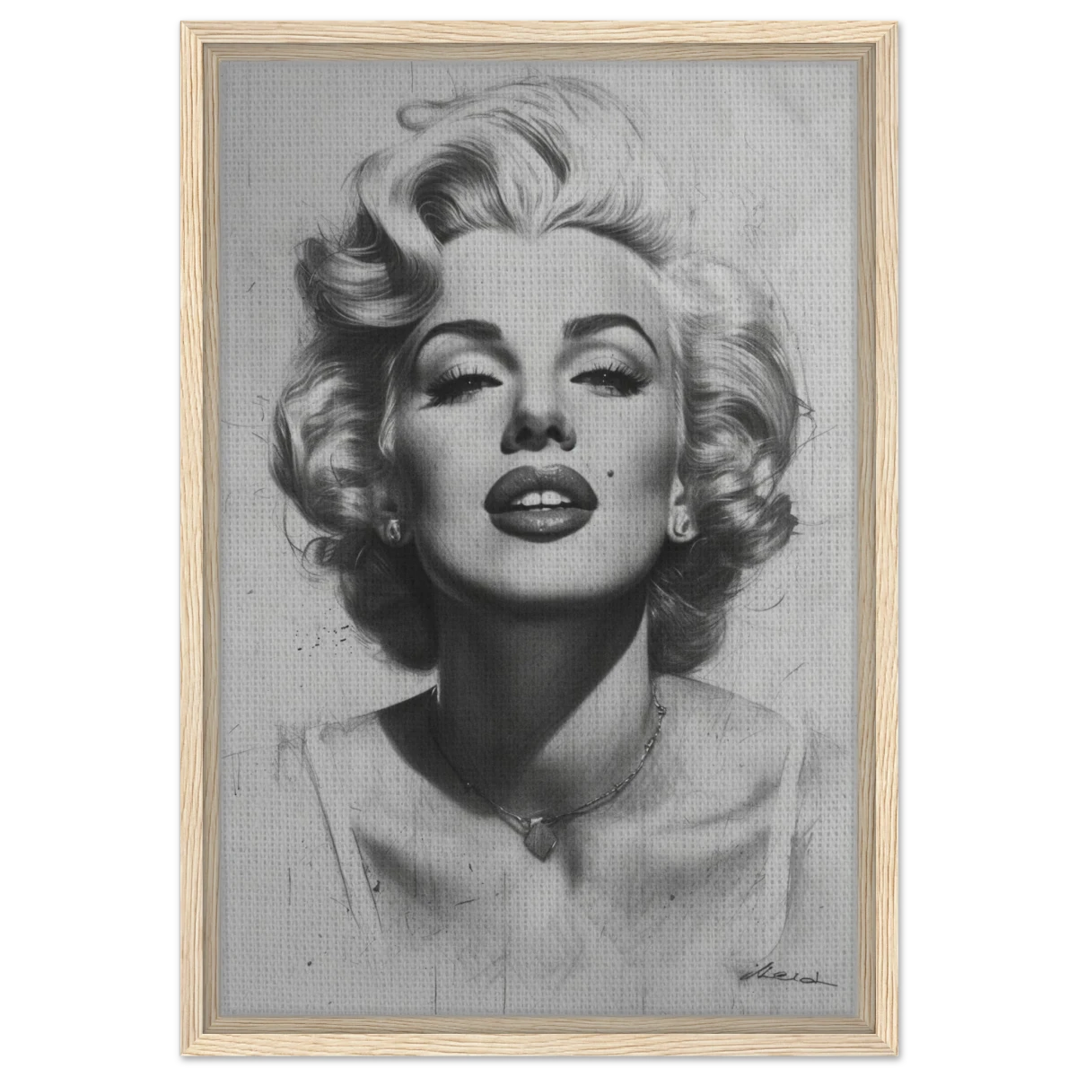 "Marilyn Monroe – Timeless Icon" – Black & White Glamour Portrait Wall Art Print - Framed Canvas - 40x60 cm / 16x24″ - Wood frame