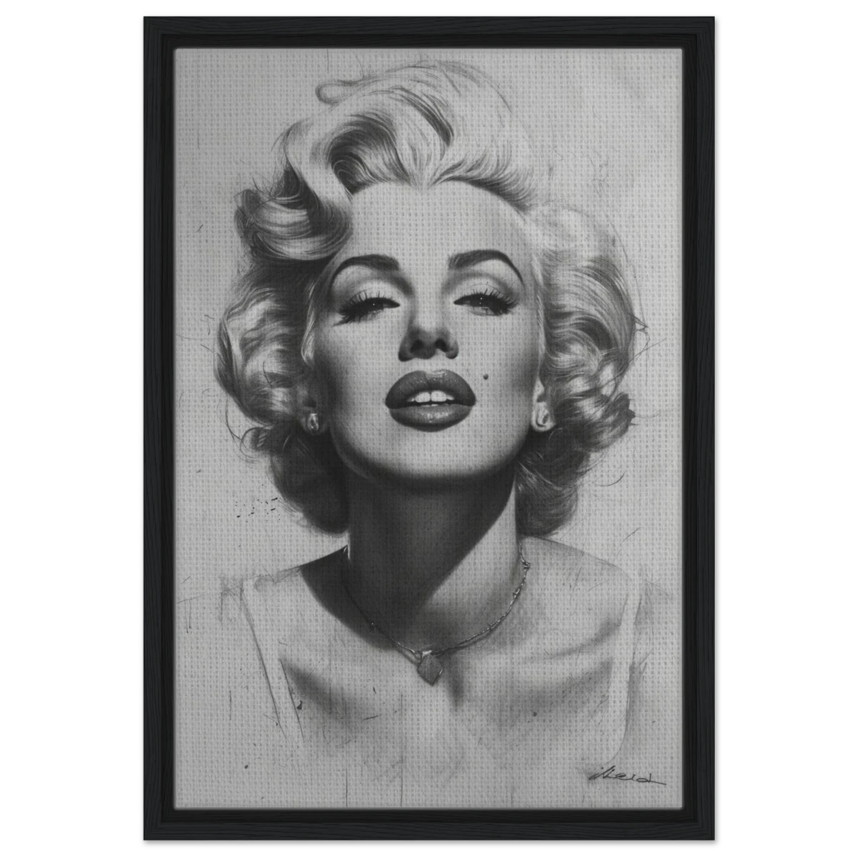 "Marilyn Monroe – Timeless Icon" – Black & White Glamour Portrait Wall Art Print - Framed Canvas - 40x60 cm / 16x24″ - Black frame