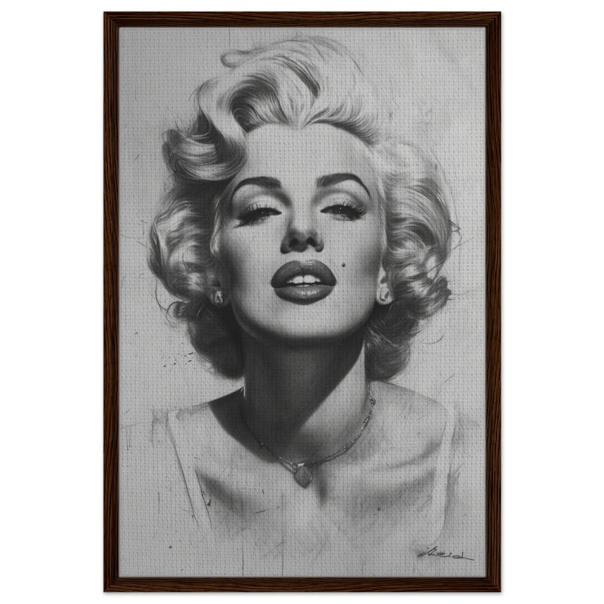 "Marilyn Monroe – Timeless Icon" – Black & White Glamour Portrait Wall Art Print - Framed Canvas - 60x90 cm / 24x36″ - Dark wood frame