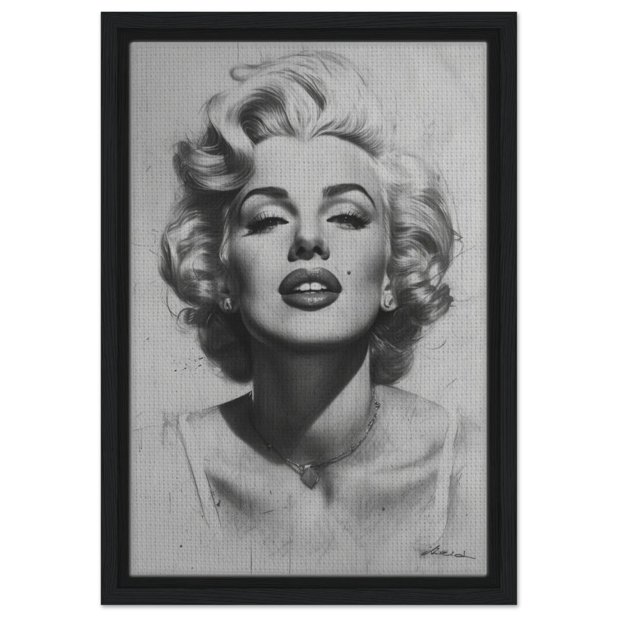 "Marilyn Monroe – Timeless Icon" – Black & White Glamour Portrait Wall Art Print - Framed Canvas - 30x45 cm / 12x18″ - Black frame