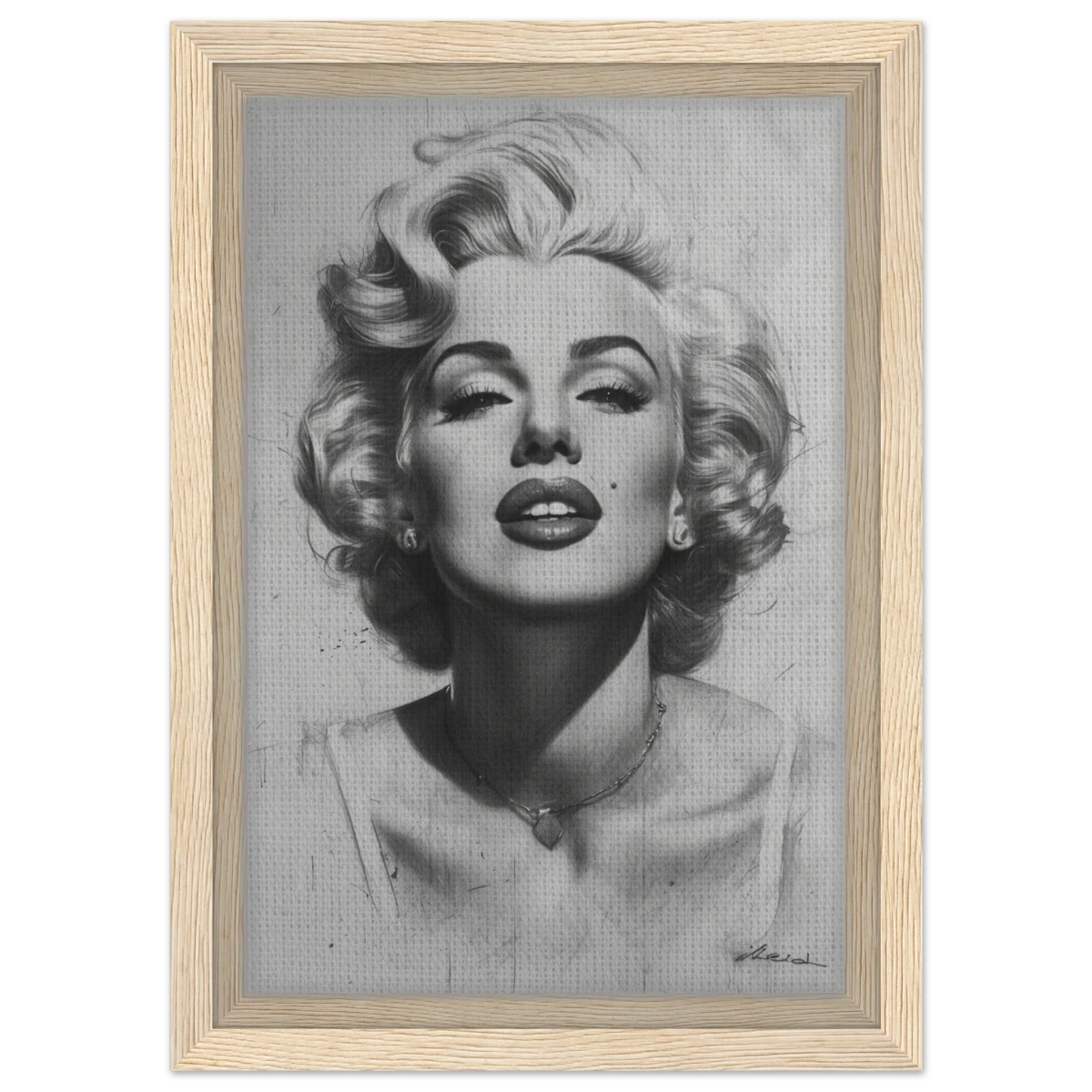 "Marilyn Monroe – Timeless Icon" – Black & White Glamour Portrait Wall Art Print - Framed Canvas - 20x30 cm / 8x12″ - Wood frame