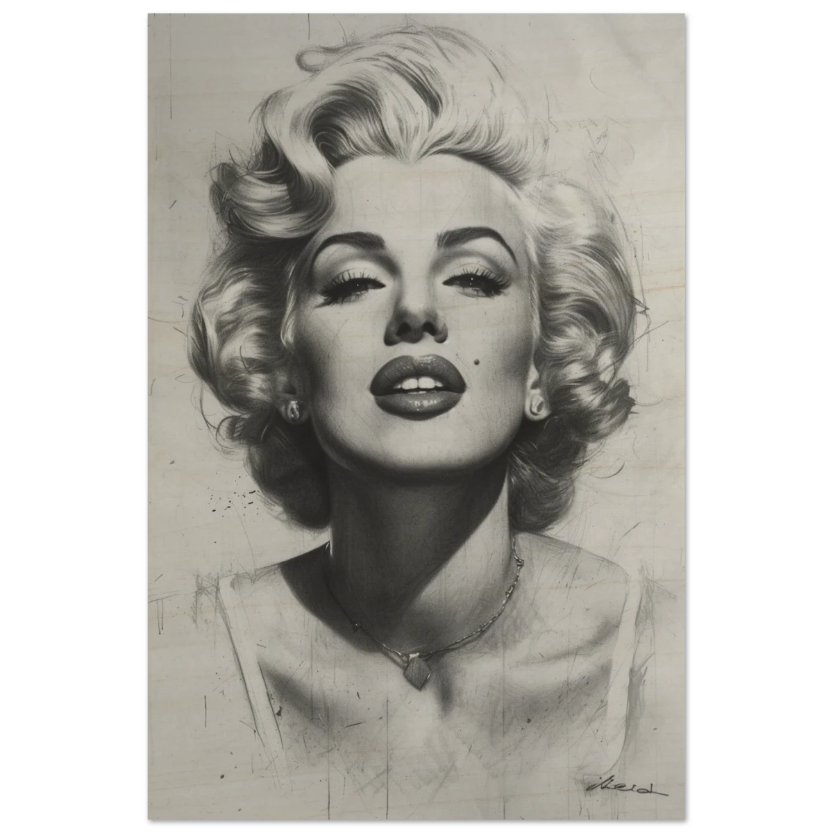 "Marilyn Monroe – Timeless Icon" – Black & White Glamour Portrait Wall Art Print - Wood Prints - 60x90 cm / 24x36″ -