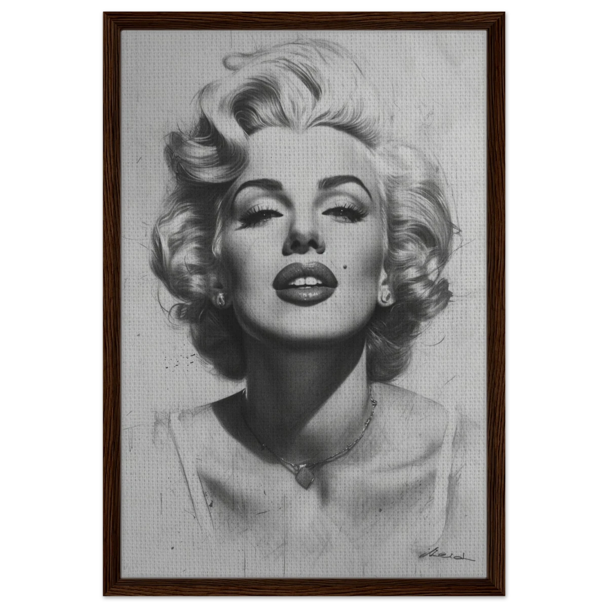 "Marilyn Monroe – Timeless Icon" – Black & White Glamour Portrait Wall Art Print - Framed Canvas - 50x75 cm / 20x30″ - Dark wood frame