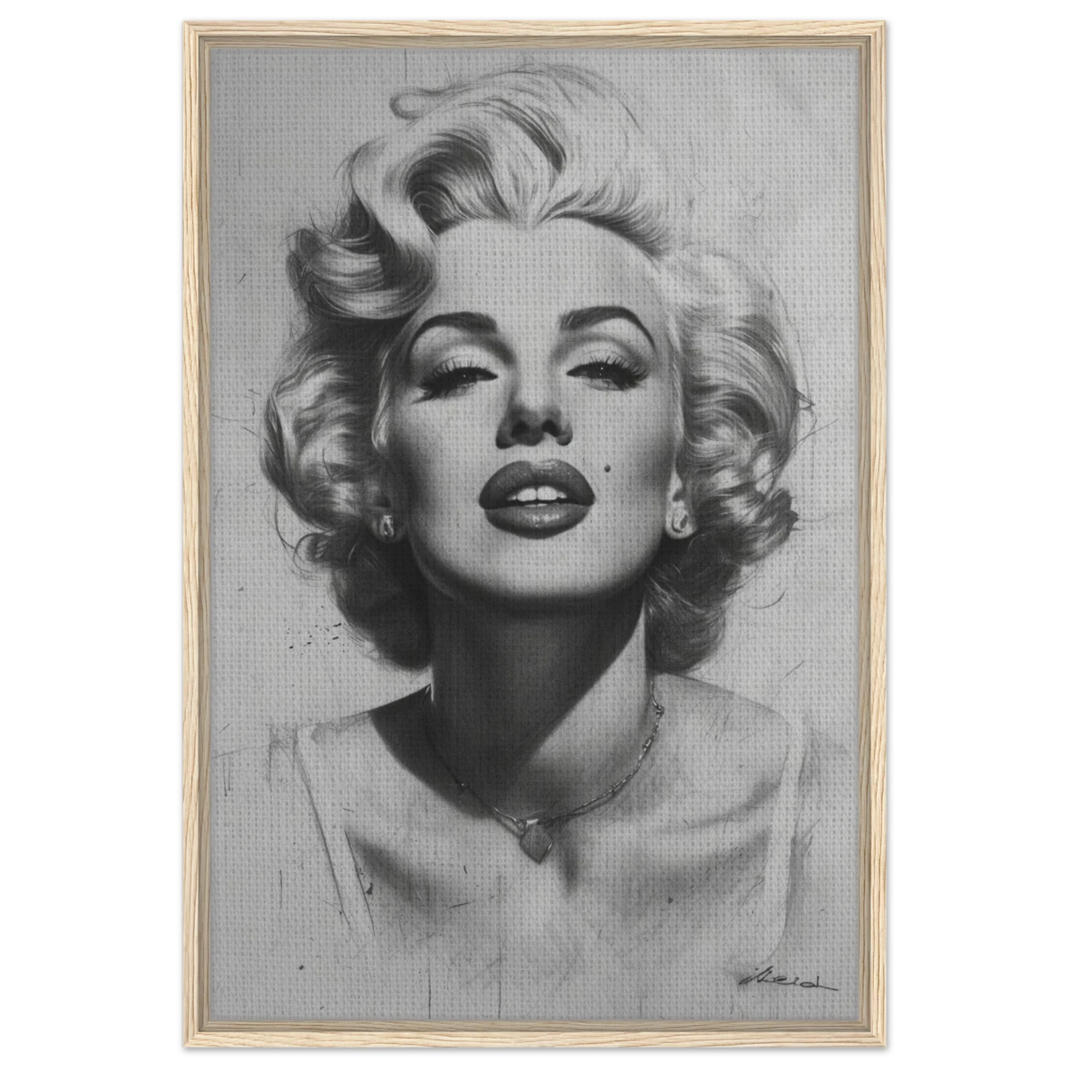"Marilyn Monroe – Timeless Icon" – Black & White Glamour Portrait Wall Art Print - Framed Canvas - 60x90 cm / 24x36″ - Wood frame