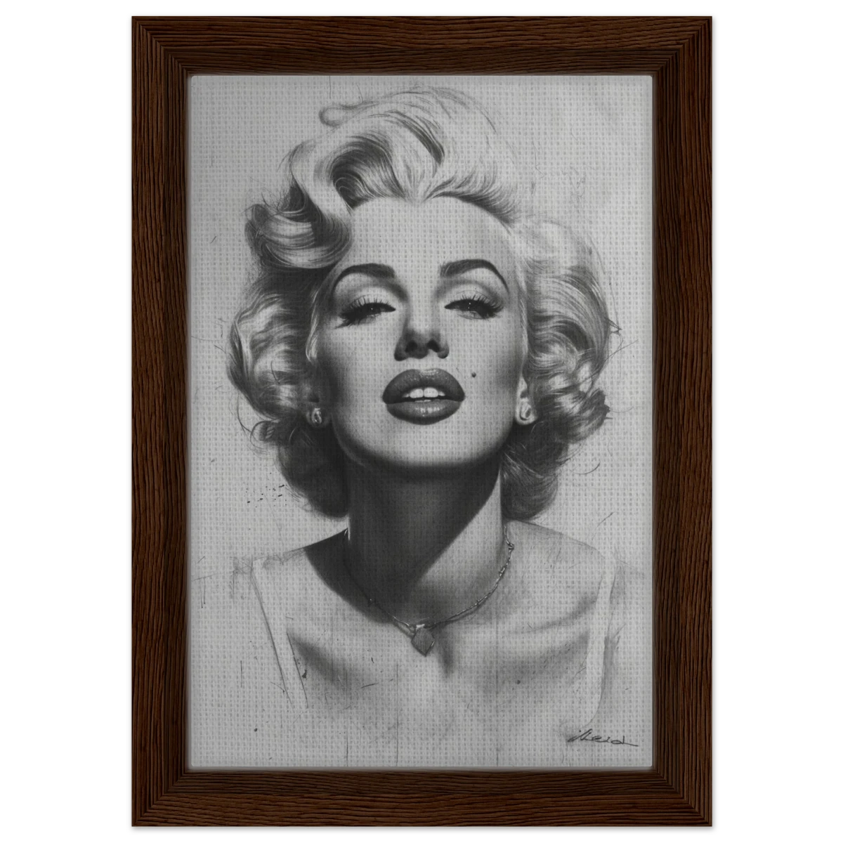 "Marilyn Monroe – Timeless Icon" – Black & White Glamour Portrait Wall Art Print - Framed Canvas - 20x30 cm / 8x12″ - Dark wood frame