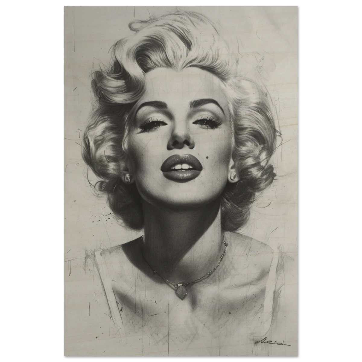 "Marilyn Monroe – Timeless Icon" – Black & White Glamour Portrait Wall Art Print - Wood Prints - 20x30 cm / 8x12″ -