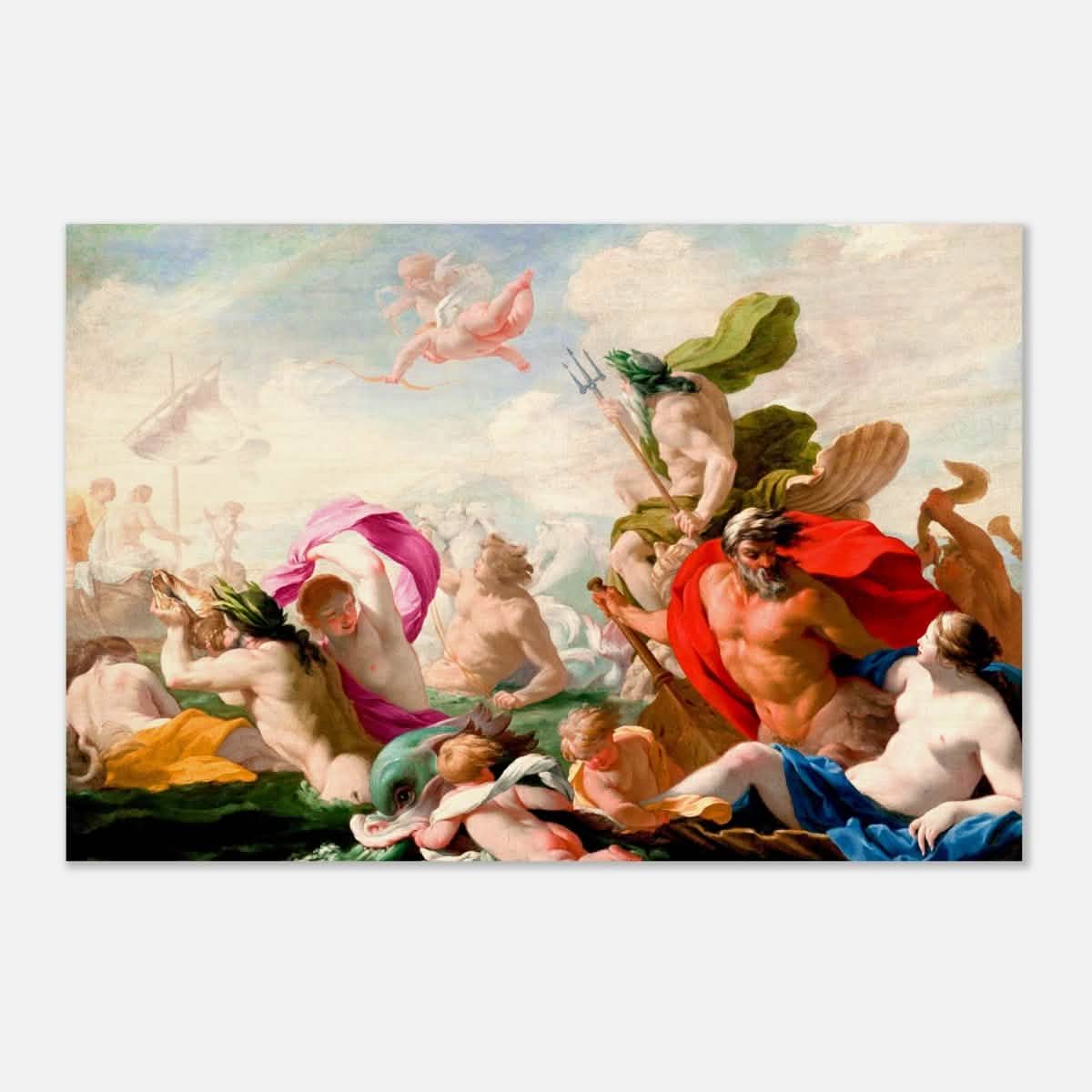 Marine Gods Paying Homage to Love by Eustache Le Sueur 1499 | Vintage wall art print - Wood Prints - 30x45 cm / 12x18″ -