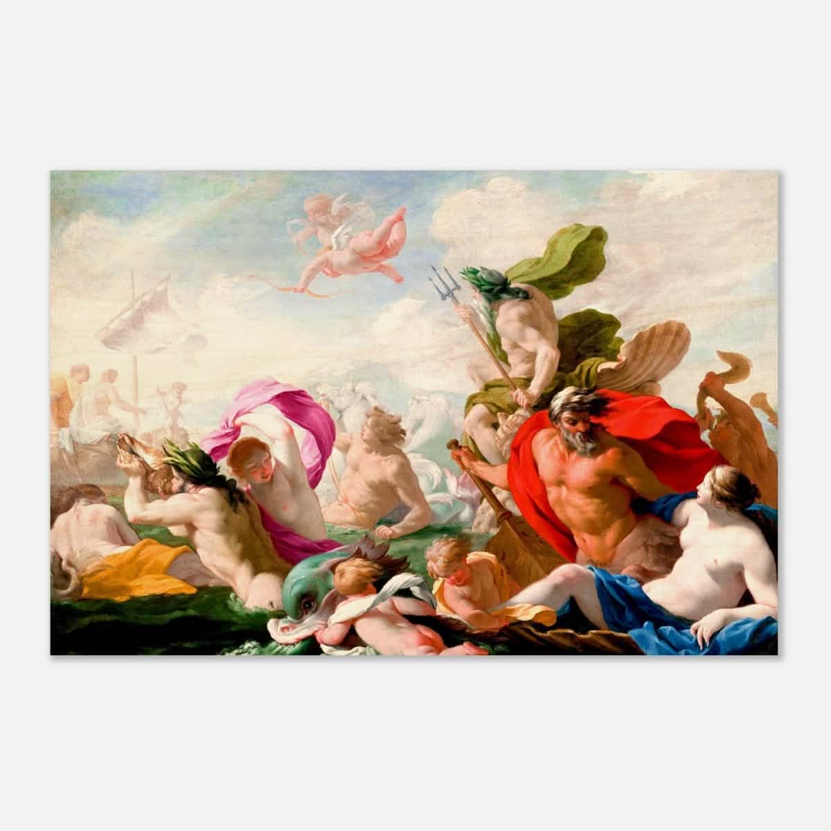Marine Gods Paying Homage to Love by Eustache Le Sueur 1499 | Vintage wall art print - Wood Prints - 50x75 cm / 20x30″ -