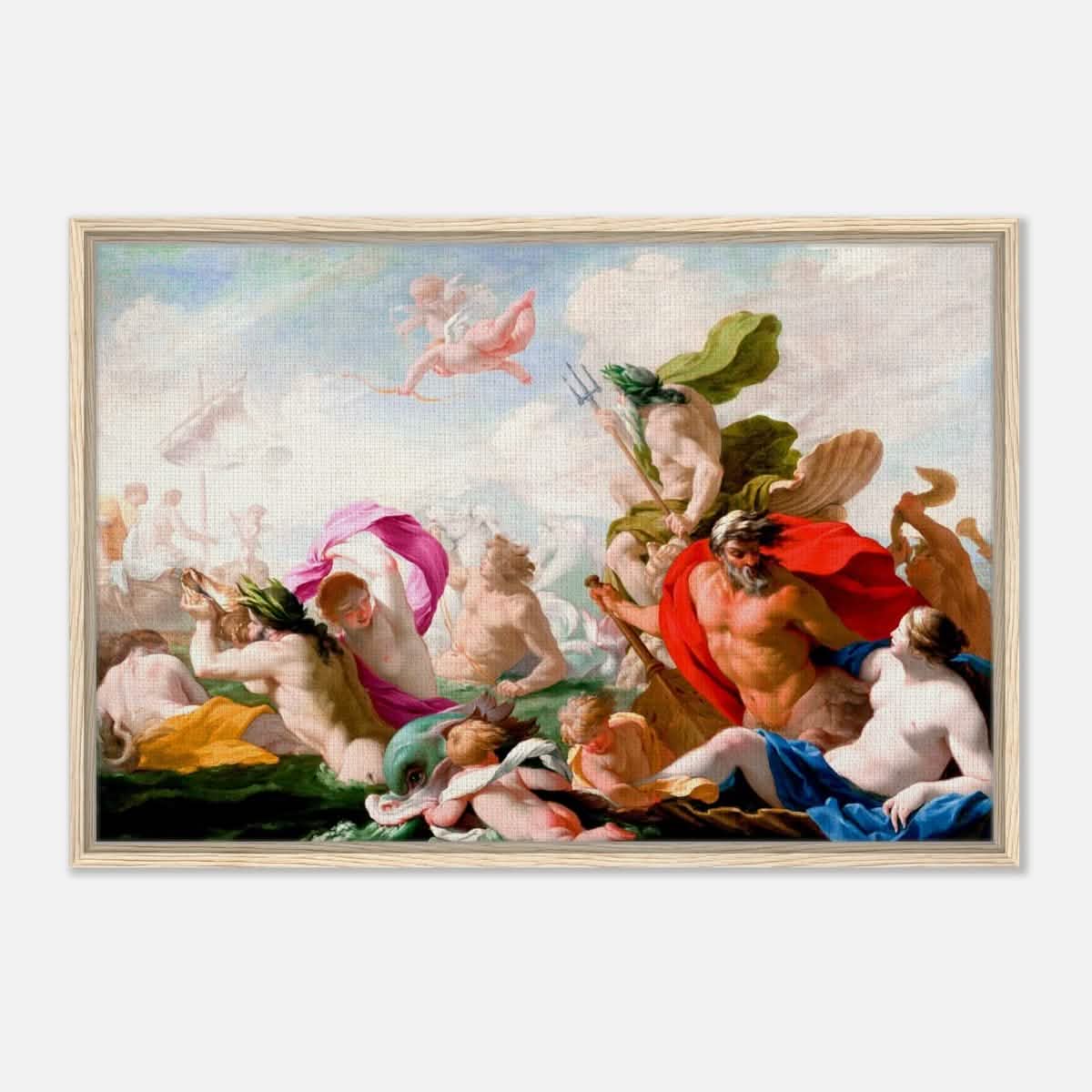 Marine Gods Paying Homage to Love by Eustache Le Sueur 1499 | Vintage wall art print - Framed Canvas - 60x90 cm / 24x36″ - Wood frame