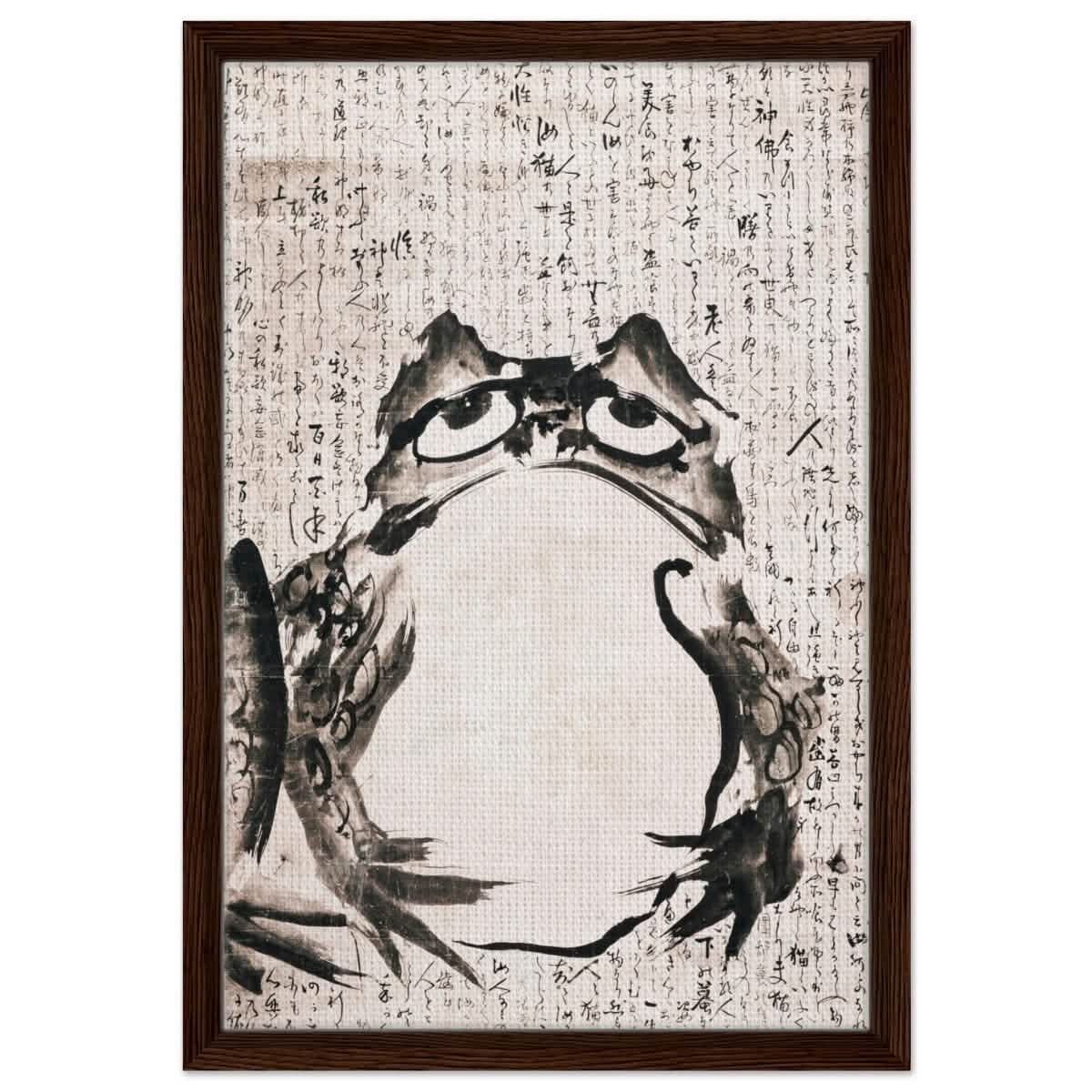 Matsumoto Hoji Art | Japanese Frog Wall Art print - Framed Canvas - 40x60 cm / 16x24″ - Dark wood frame