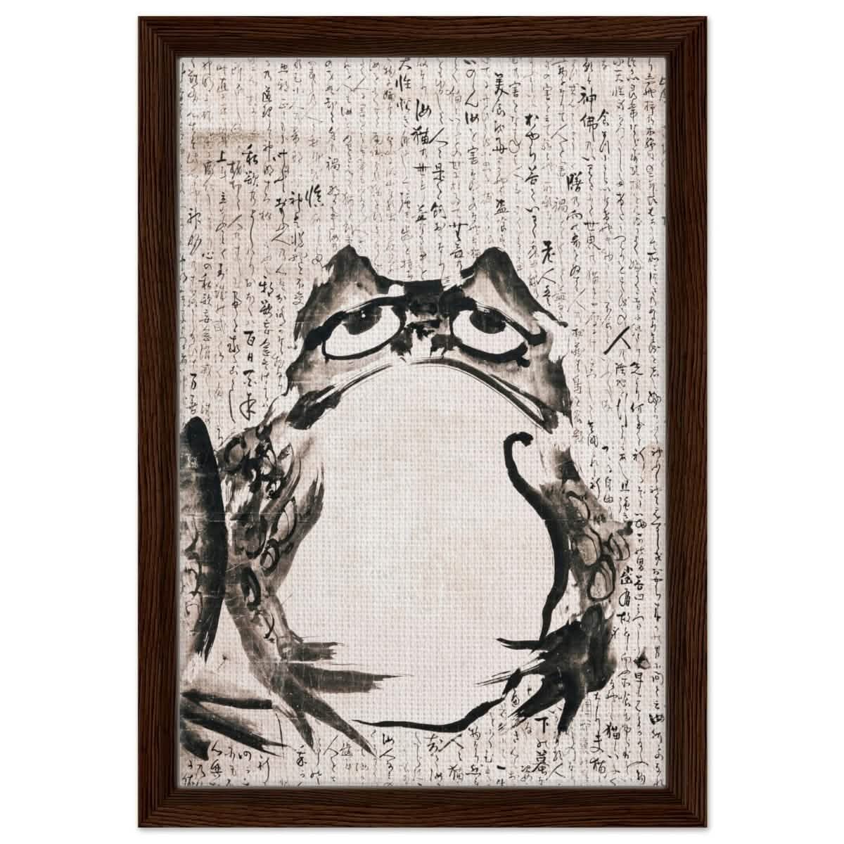 Matsumoto Hoji Art | Japanese Frog Wall Art print - Framed Canvas - 30x45 cm / 12x18″ - Dark wood frame