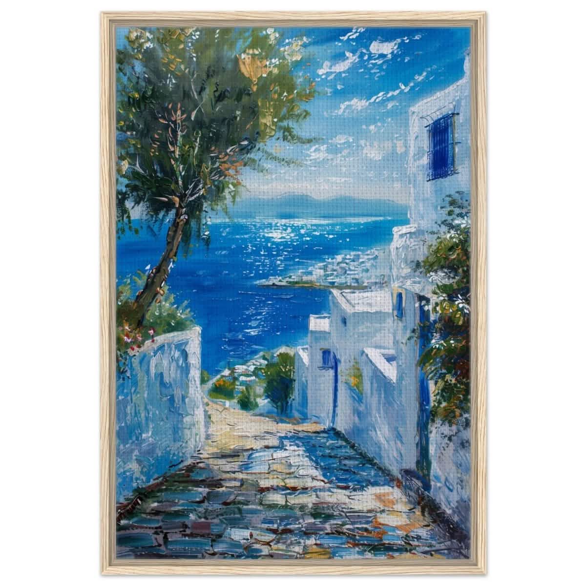 Mediterranean Bliss | Modern Impressionistic art print | Mediterranean Landscape art - Framed Canvas - 30x45 cm / 12x18″ - Wood frame