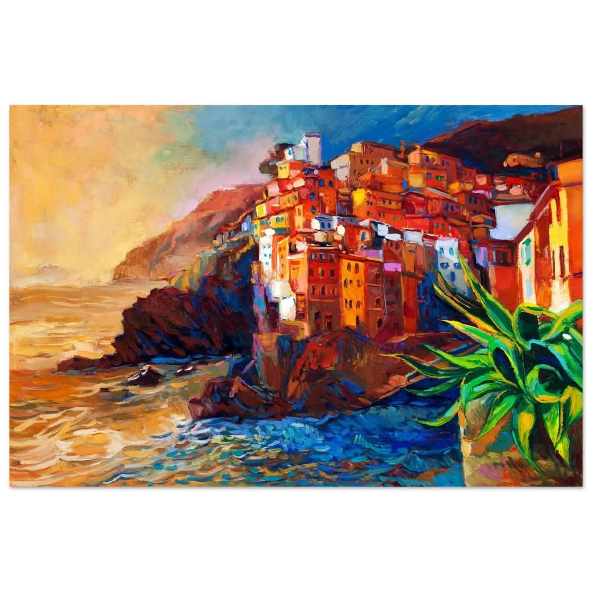 Mediterranean Glow: The Cliffside Hues | Wall art print | Post - Impressionism - Aluminum Print - 30x45 cm / 12x18″ -