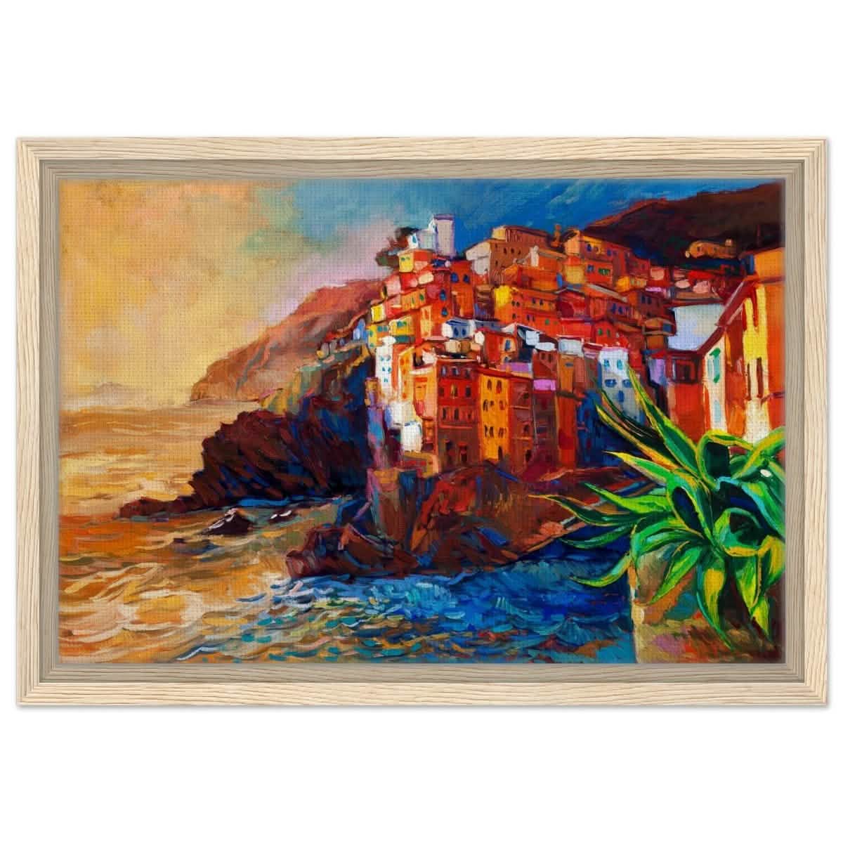Mediterranean Glow: The Cliffside Hues | Wall art print | Post - Impressionism - Framed Canvas - 30x45 cm / 12x18″ - Wood frame