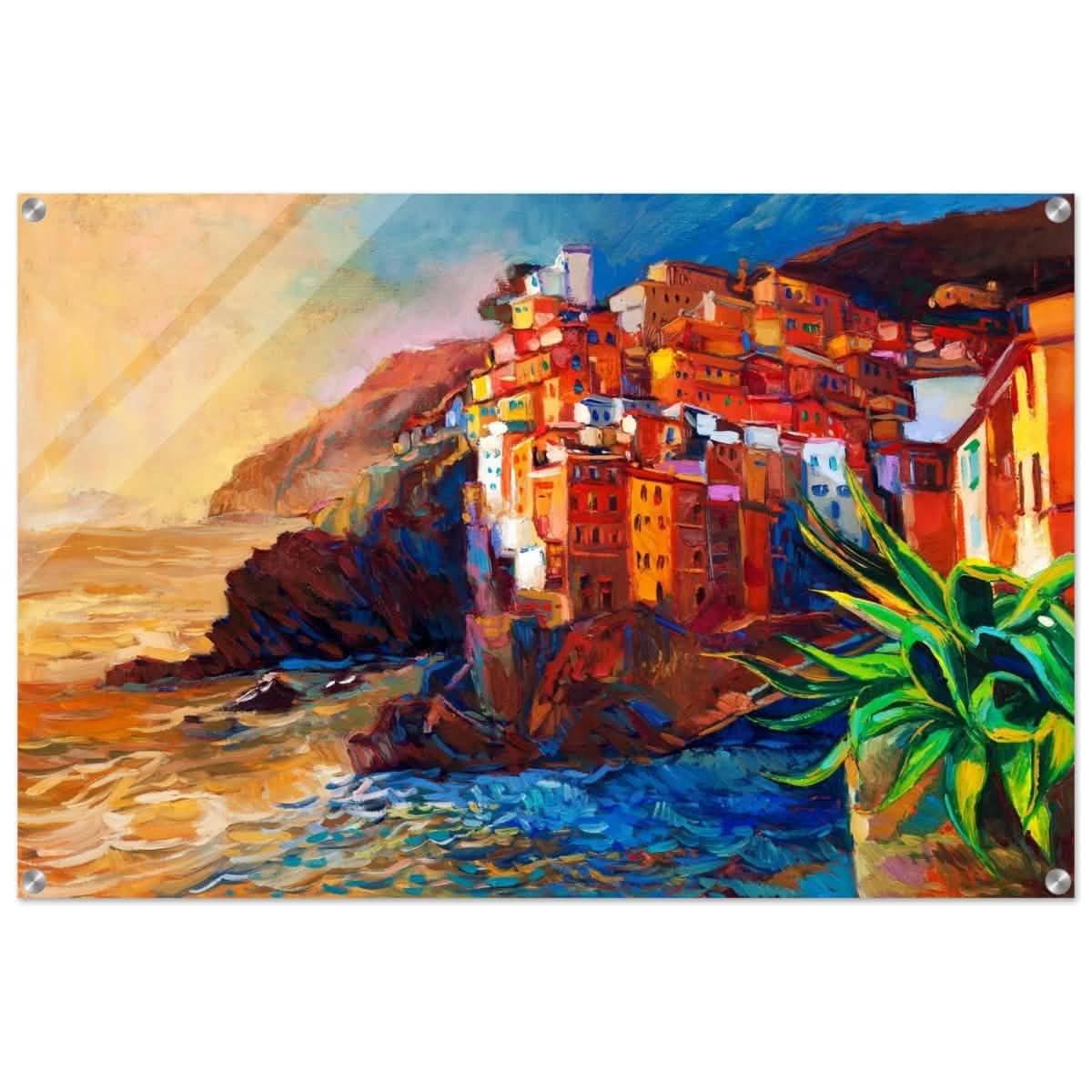 Mediterranean Glow: The Cliffside Hues | Wall art print | Post - Impressionism - Acrylic Print - 60x90 cm / 24x36″ -