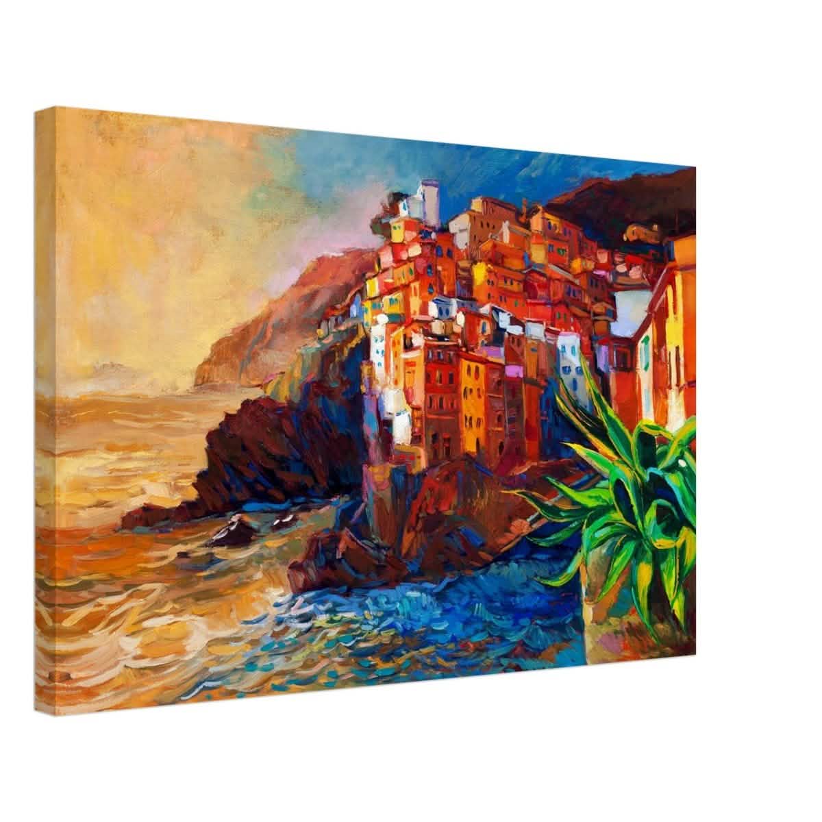 Mediterranean Glow: The Cliffside Hues | Wall art print | Post - Impressionism - Canvas - 40x60 cm / 16x24″ -