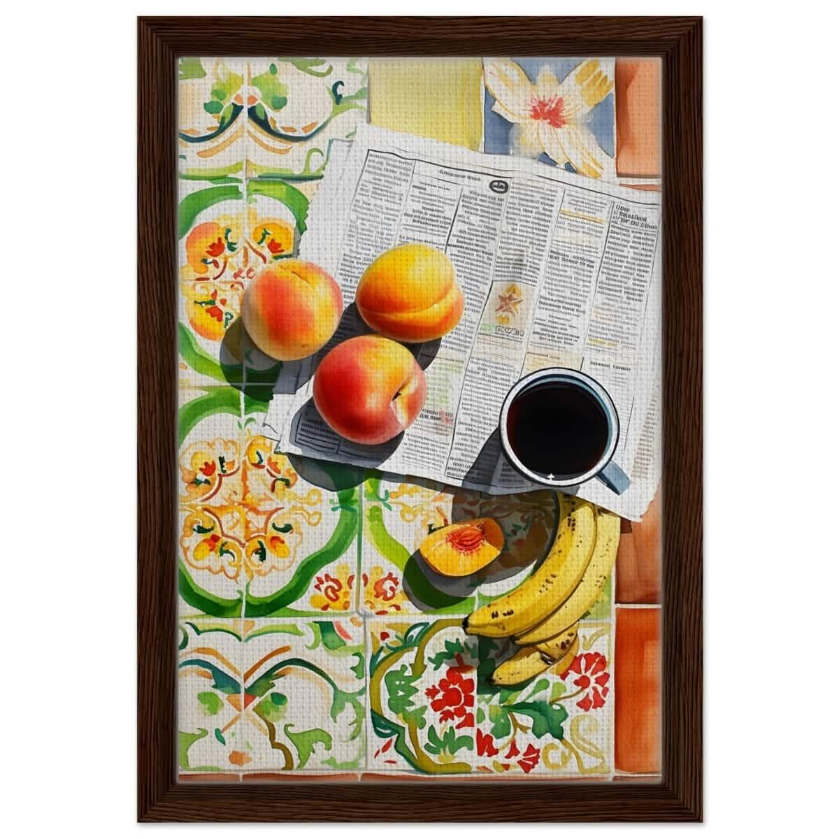 Mediterranean Morning | Contemporary Realism | wall art print - Framed Canvas - 30x45 cm / 12x18″ - Dark wood frame