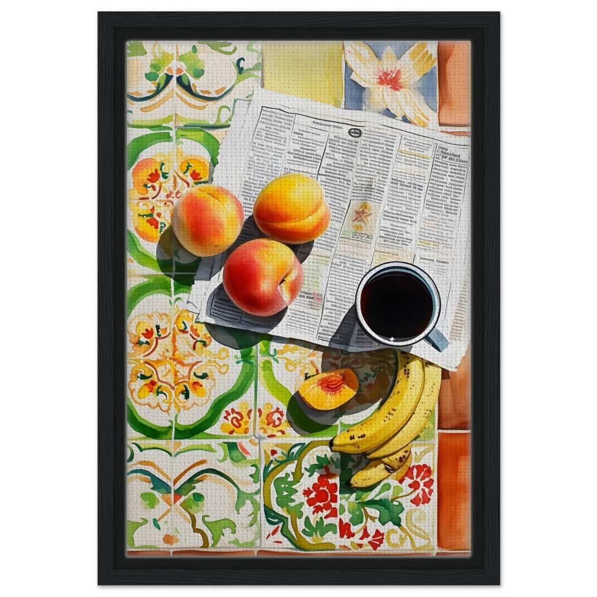 Mediterranean Morning | Contemporary Realism | wall art print - Framed Canvas - 30x45 cm / 12x18″ - Black frame