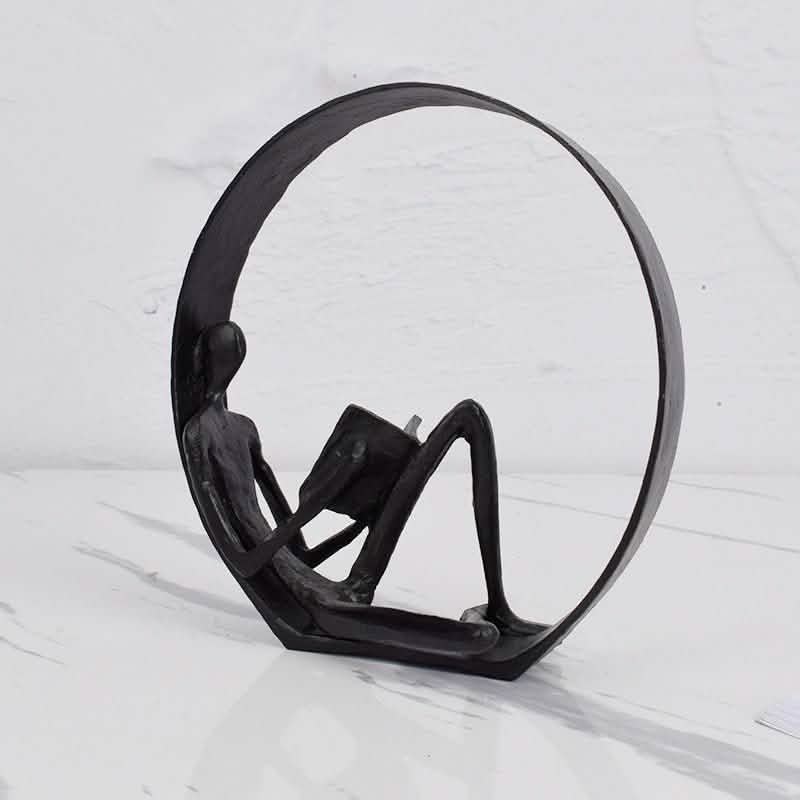 Metal Circle Reading Sculpture – Modern Minimalist Décor - Black -