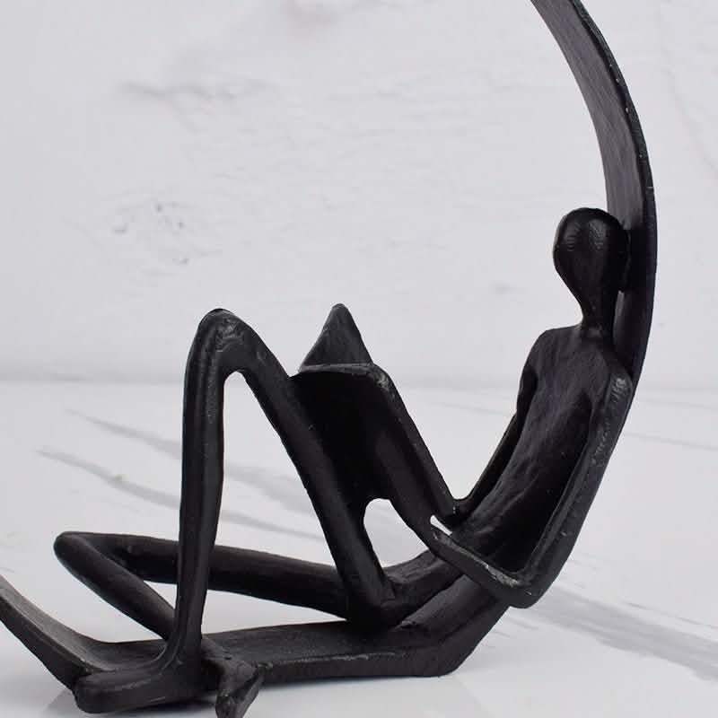 Metal Circle Reading Sculpture – Modern Minimalist Décor - Black -