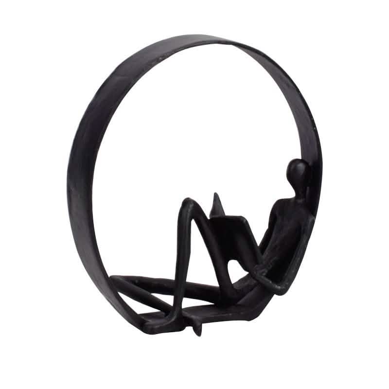 Metal Circle Reading Sculpture – Modern Minimalist Décor - Black -